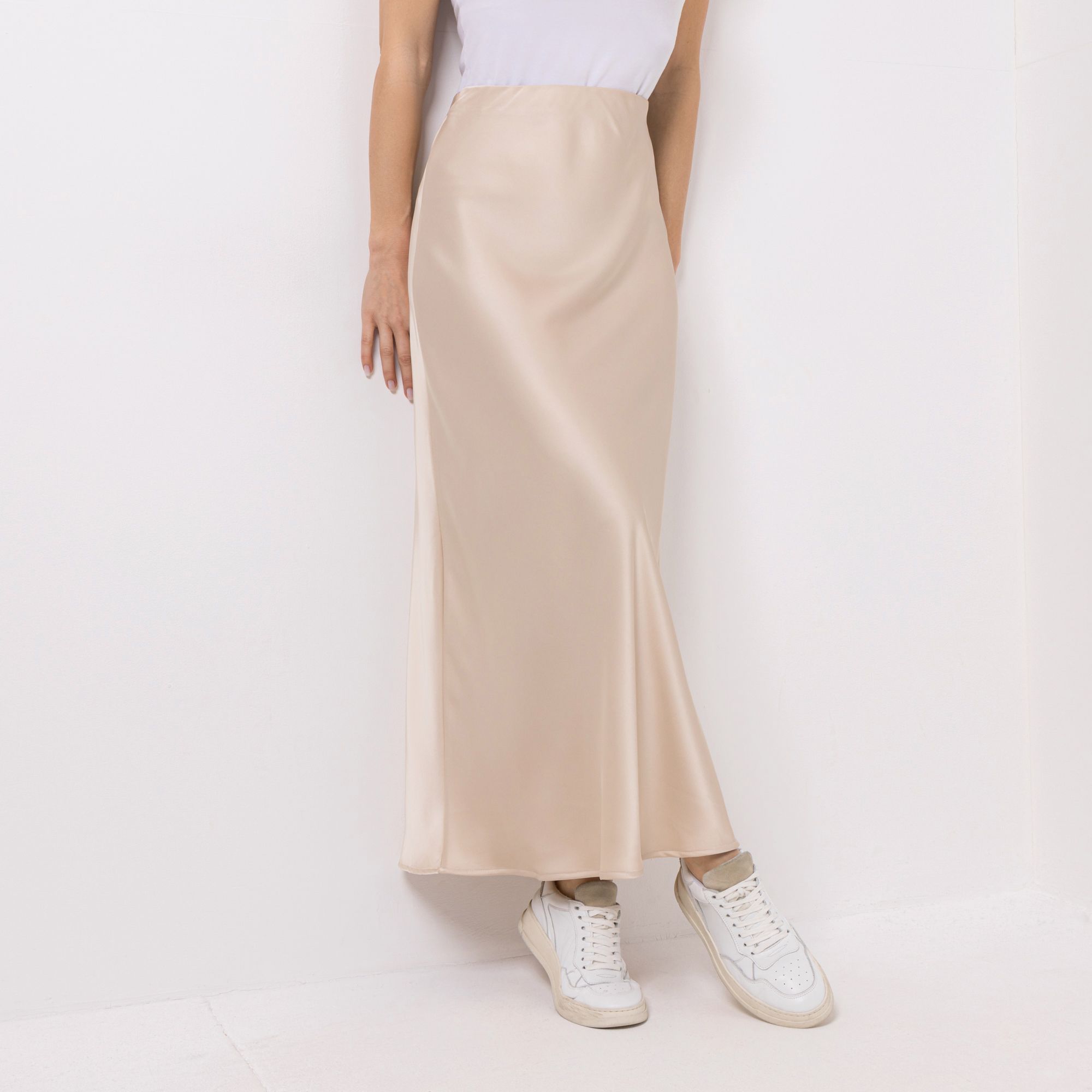 DINE 'N' DANCE Satinrock elastische Ware Rundumdehnbund Maxi-Länge