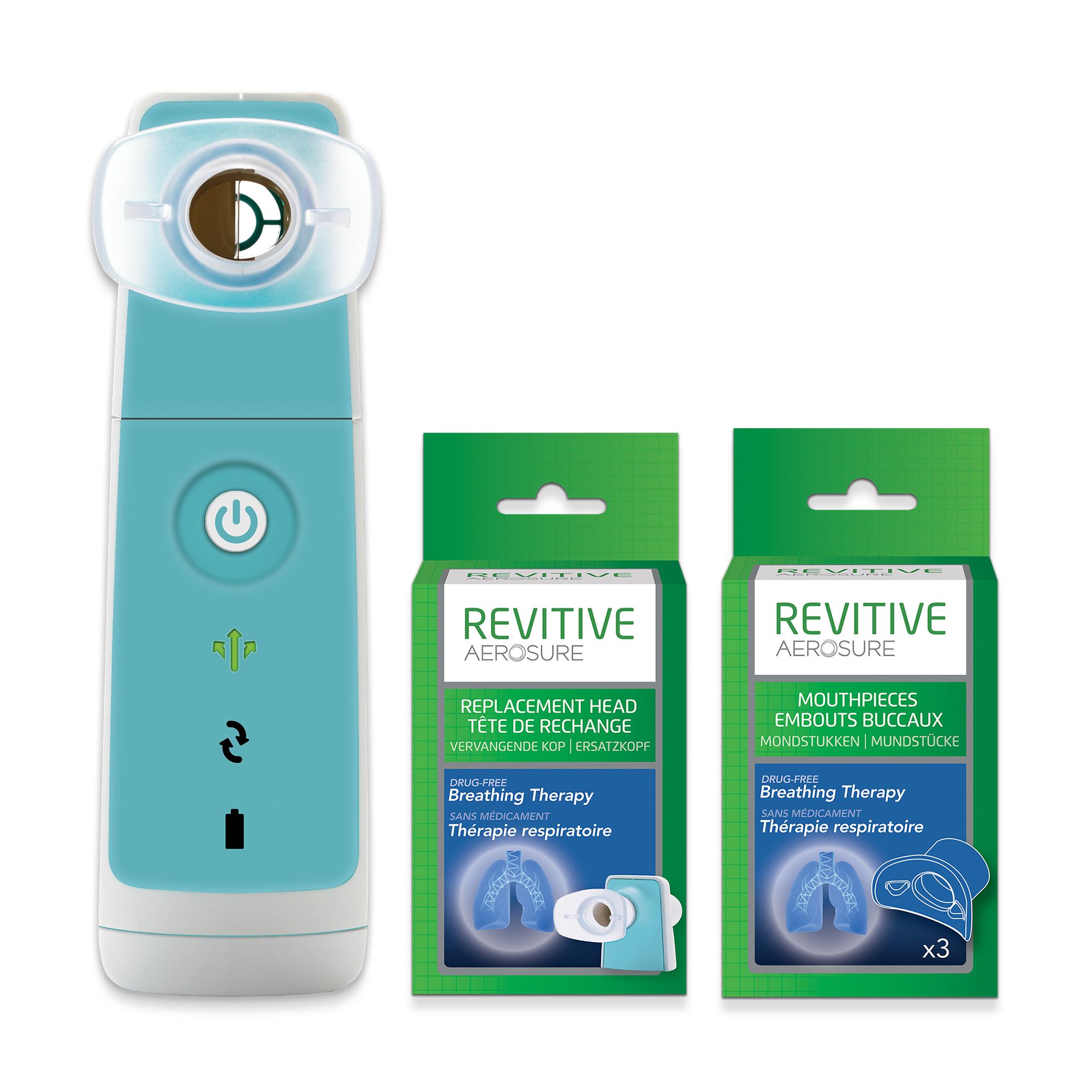 Revitive® Aerosue Atmungshilfe Bundle inkl.Ersatz-Kopfstück 3x Mundstück Medizinprodukt
