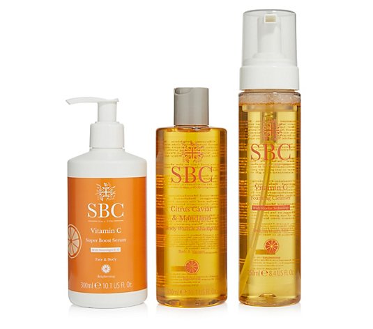 SBC Vitamin C Face & Body Set mit Serum 300ml, Body Wash&Shampoo 300ml, Cleanser 250ml