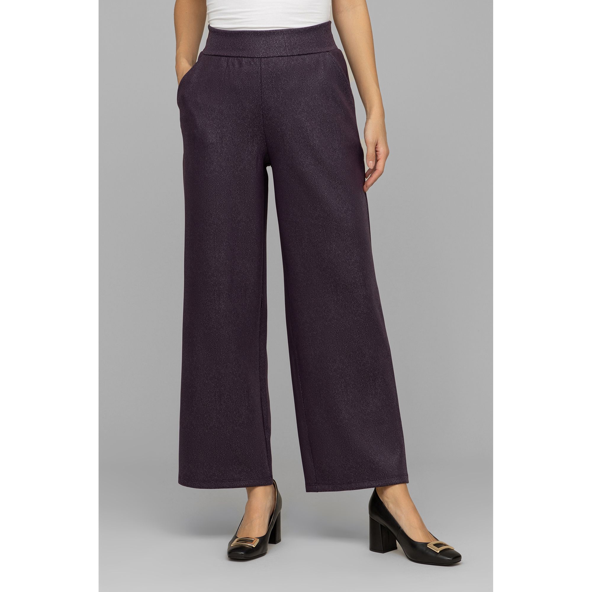 KIM & CO. Hose, 1/1-Länge Scuba Leder 2 Eingrifftaschen weiter Beinverlauf