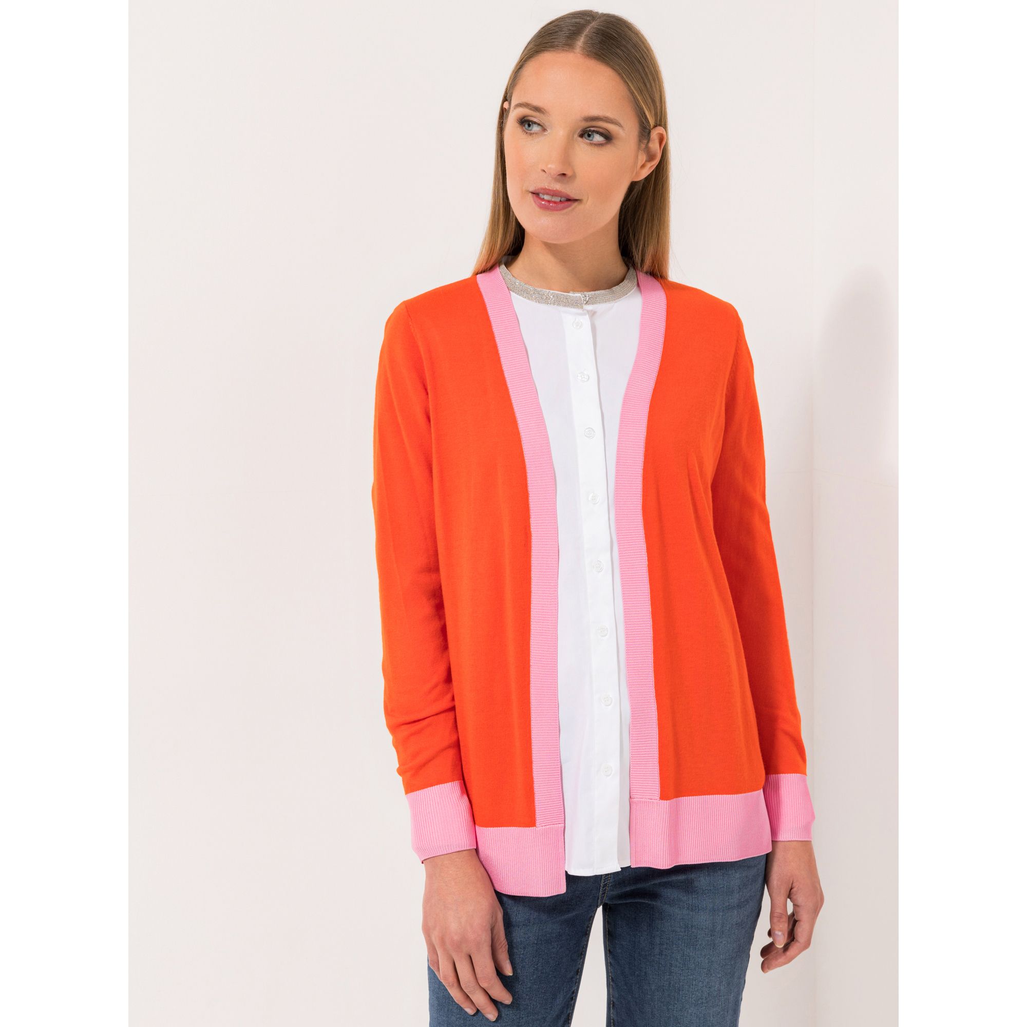 STEFFEN SCHRAUT Cardigan, 1/1-Arm Feinstrick Kontrastblenden figurumspielend