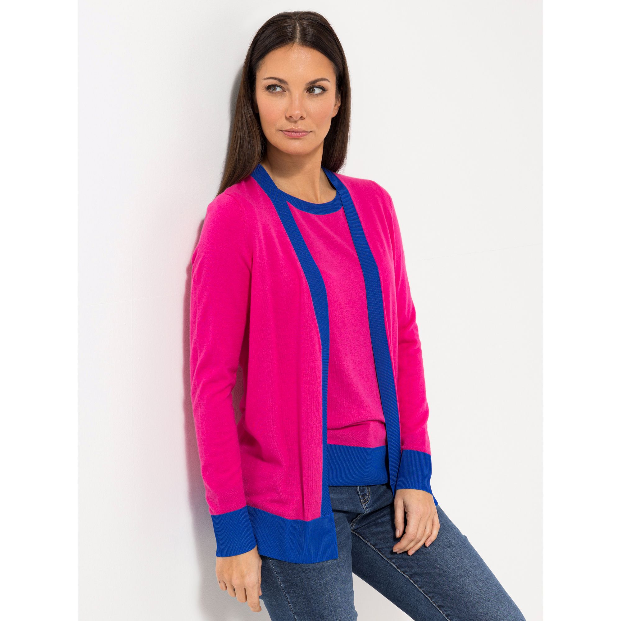 STEFFEN SCHRAUT Cardigan, 1/1-Arm Feinstrick Kontrastblenden figurumspielend