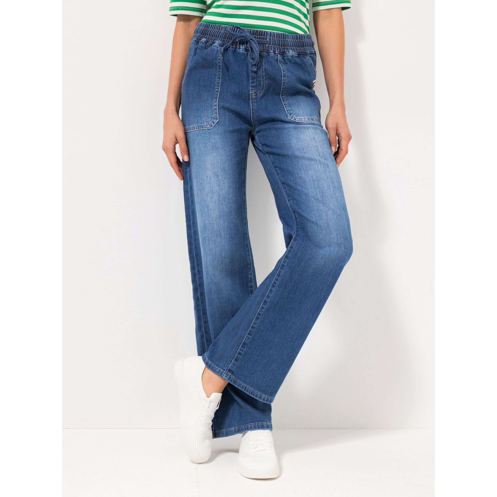 STRANDFEIN Jeanshose Tunnelzug lange Form Bootcut