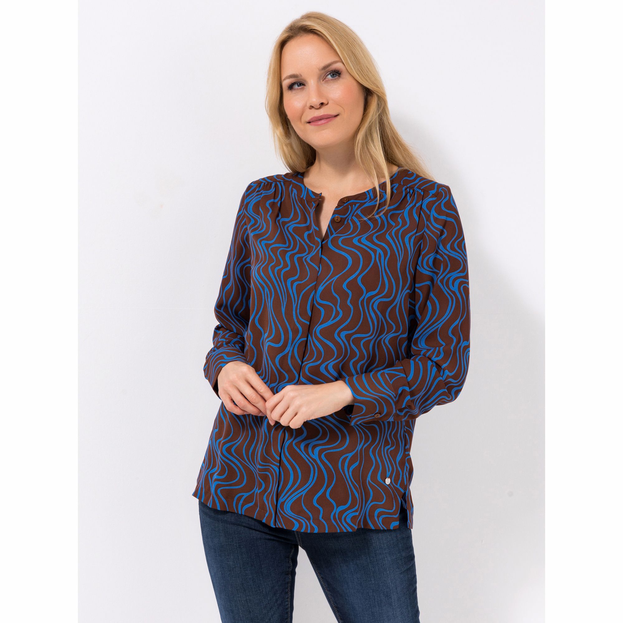 EVA LUTZ Bluse Lina Rundhalsausschnitt verdeckte Knopfleiste leger weit