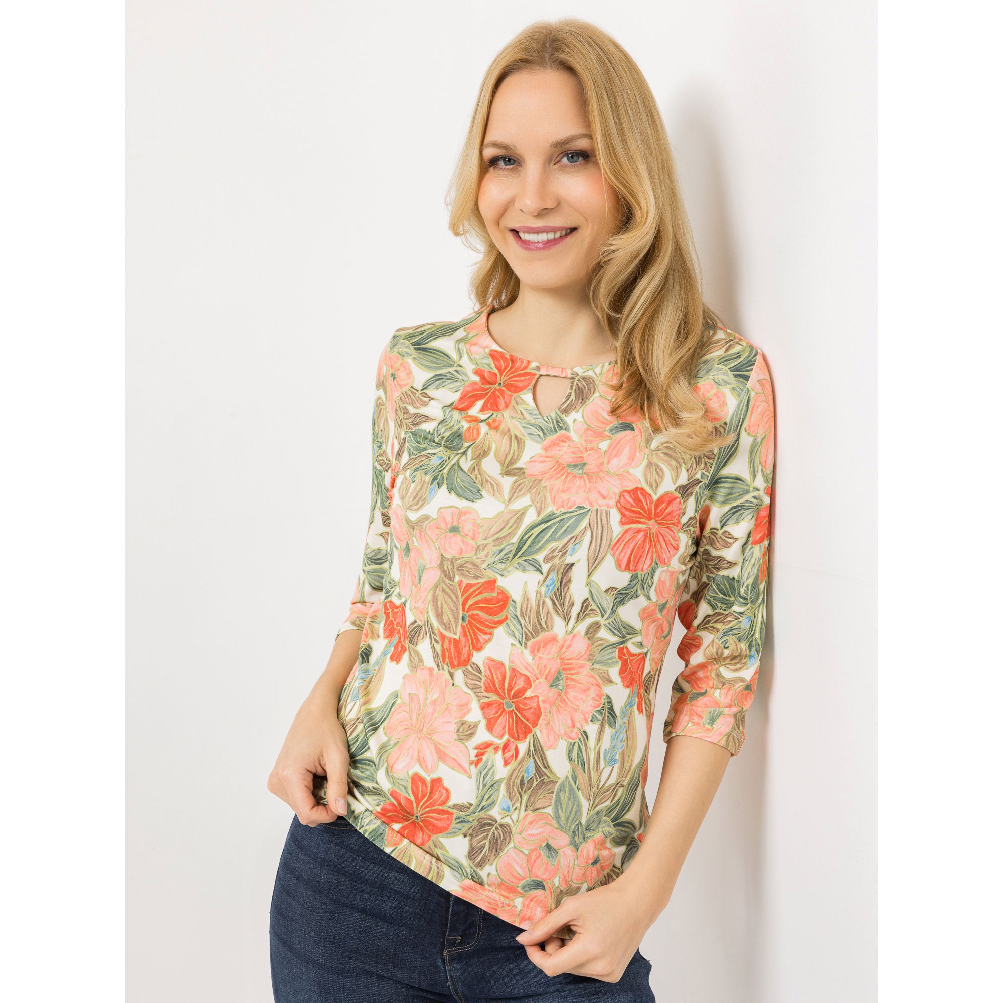 DINE 'N' DANCE Shirt, 3/4-Arm Rundhalsausschnitt Keyhole-Detail figurumspielend