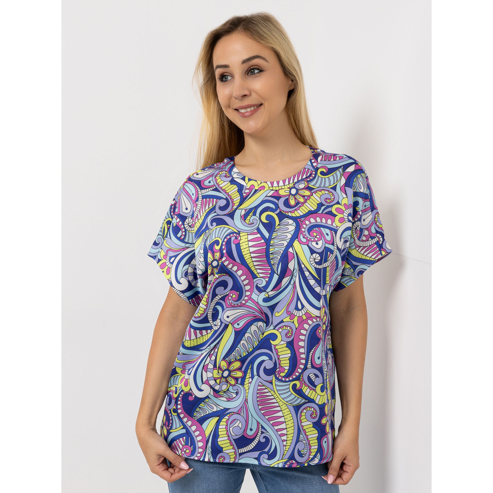 ANNI FOR FRIENDS Bluse, 1/2-Arm Bindedetail hinten Allover-Druck leger weit