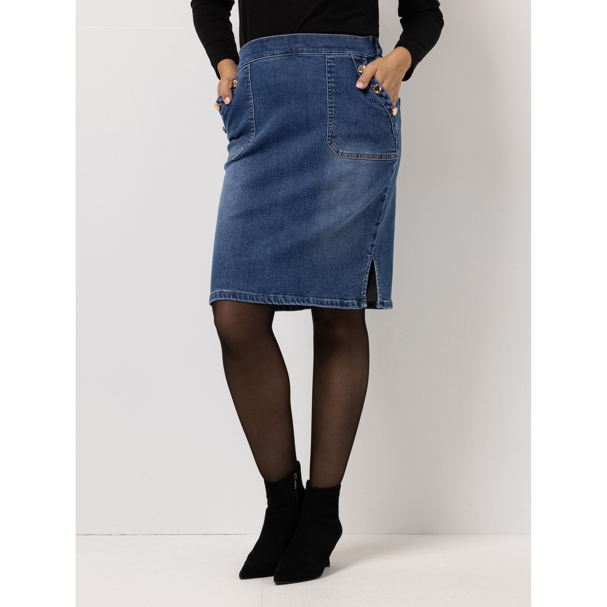 KILIAN KERNER SENSES Jeansrock, knielang Rundumdehnbund Front-Taschen Bleistiftform