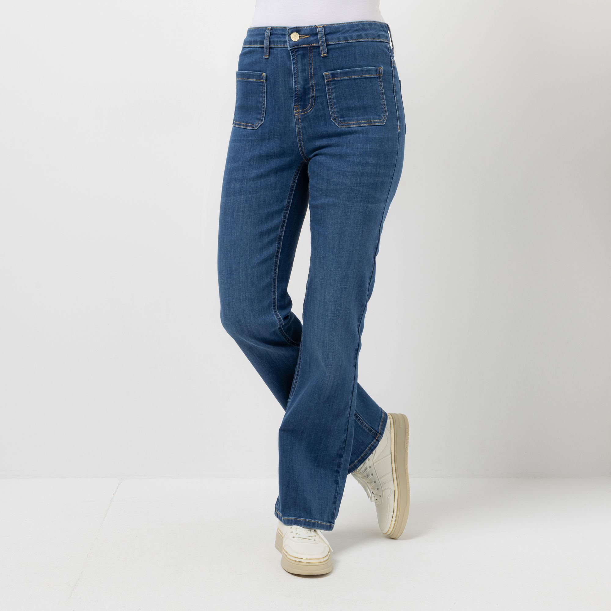 SCHIFFHAUER MUNICH® Jeans Happiness aufgesetzte Taschen Logoknöpfe weites Bein