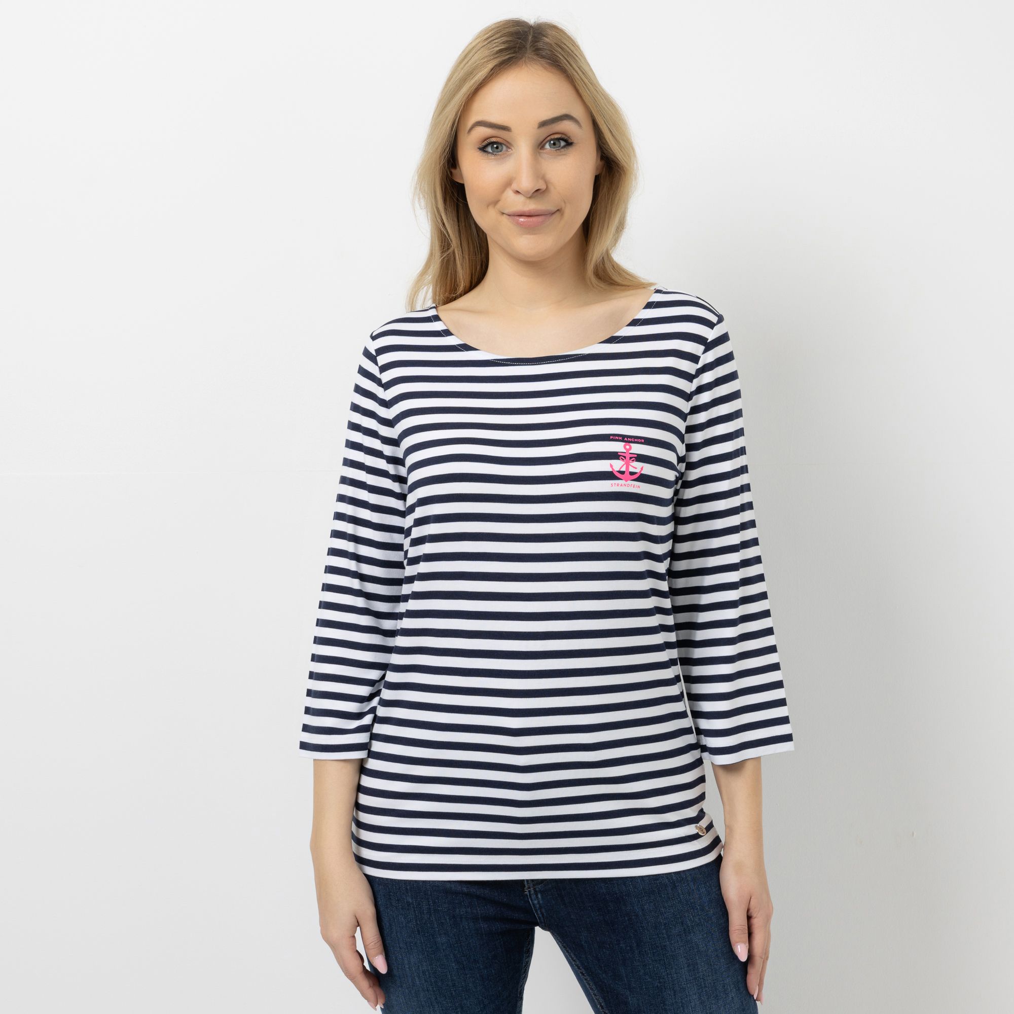 STRANDFEIN Shirt, 3/4-Arm Rundhalsausschnitt gestreift figurumspielend