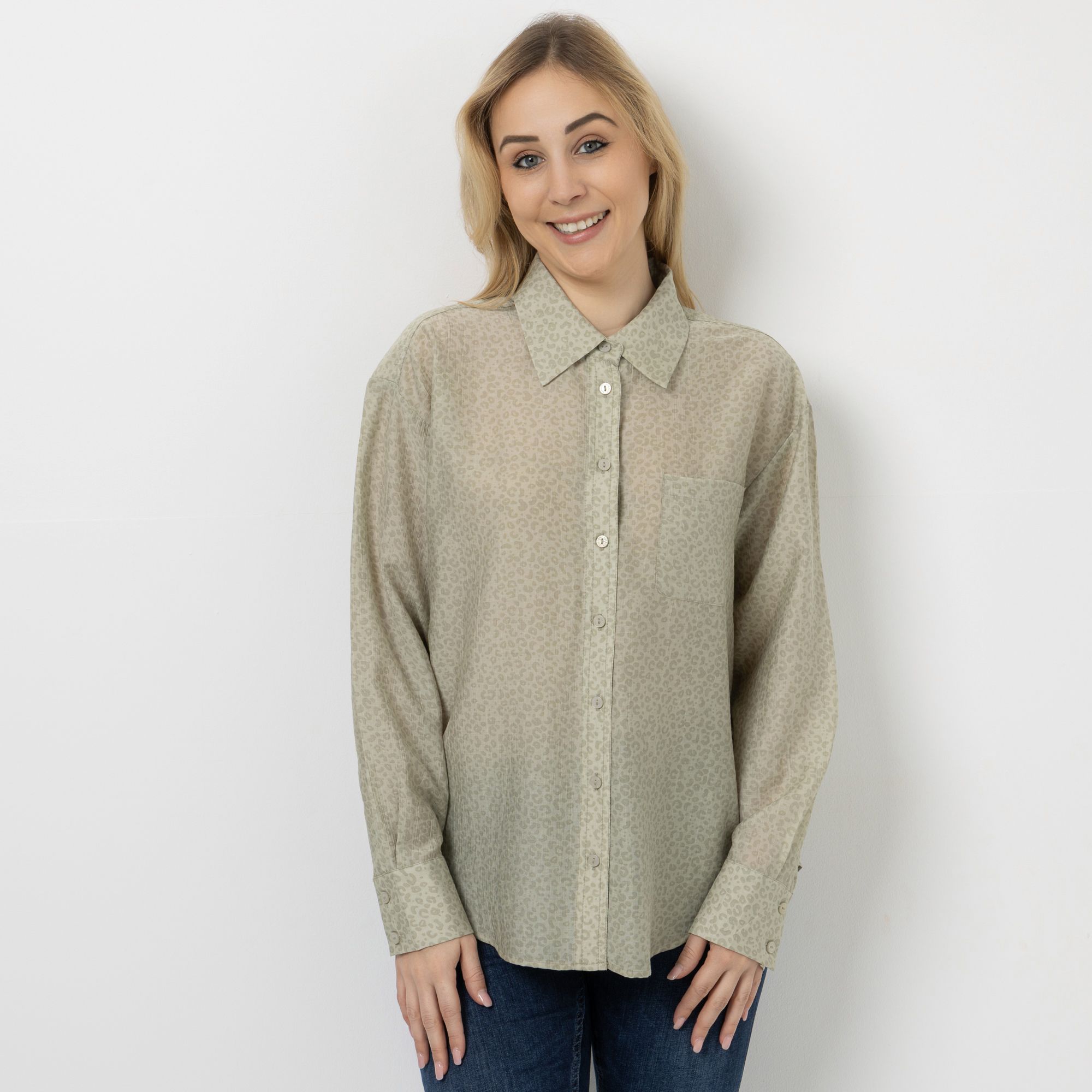 EVA LUTZ Bluse Hemdblusenkragen Knopfleiste leger weit