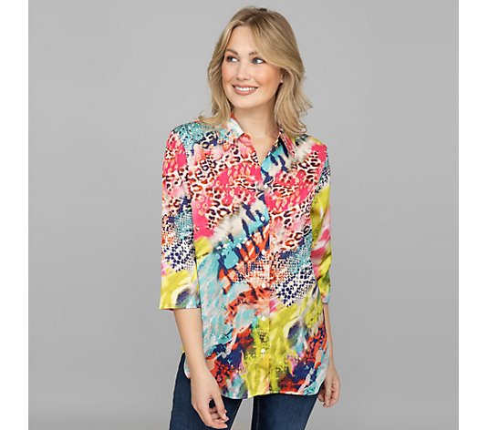 ANNI FOR FRIENDS Longbluse Anke 3/4-Arm Knopfleiste leger weit