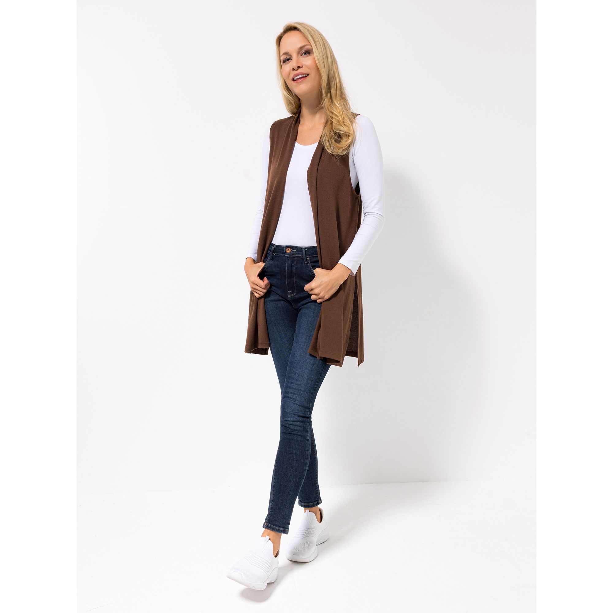 KIM & CO. Weste, Soft Touch Jersey offene Front oberschenkellang