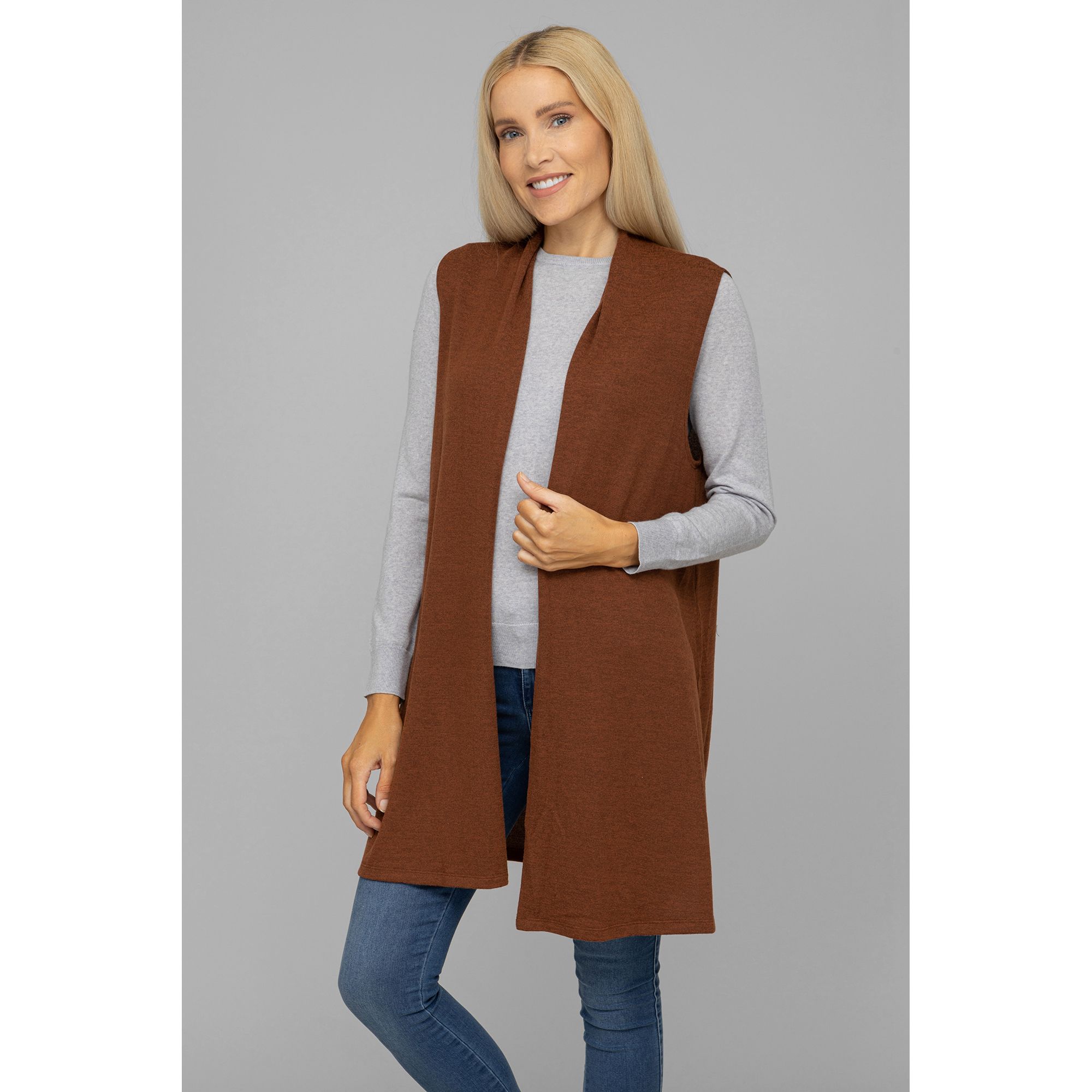 KIM & CO. Weste, Soft Touch Jersey offene Front oberschenkellang