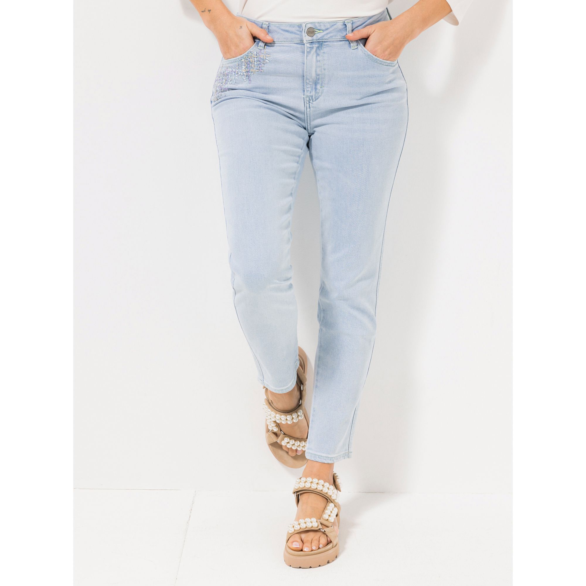 STEFFEN SCHRAUT Jeans, knöchellang 5-Pocket-Style Stickerei sehr schmales Bein