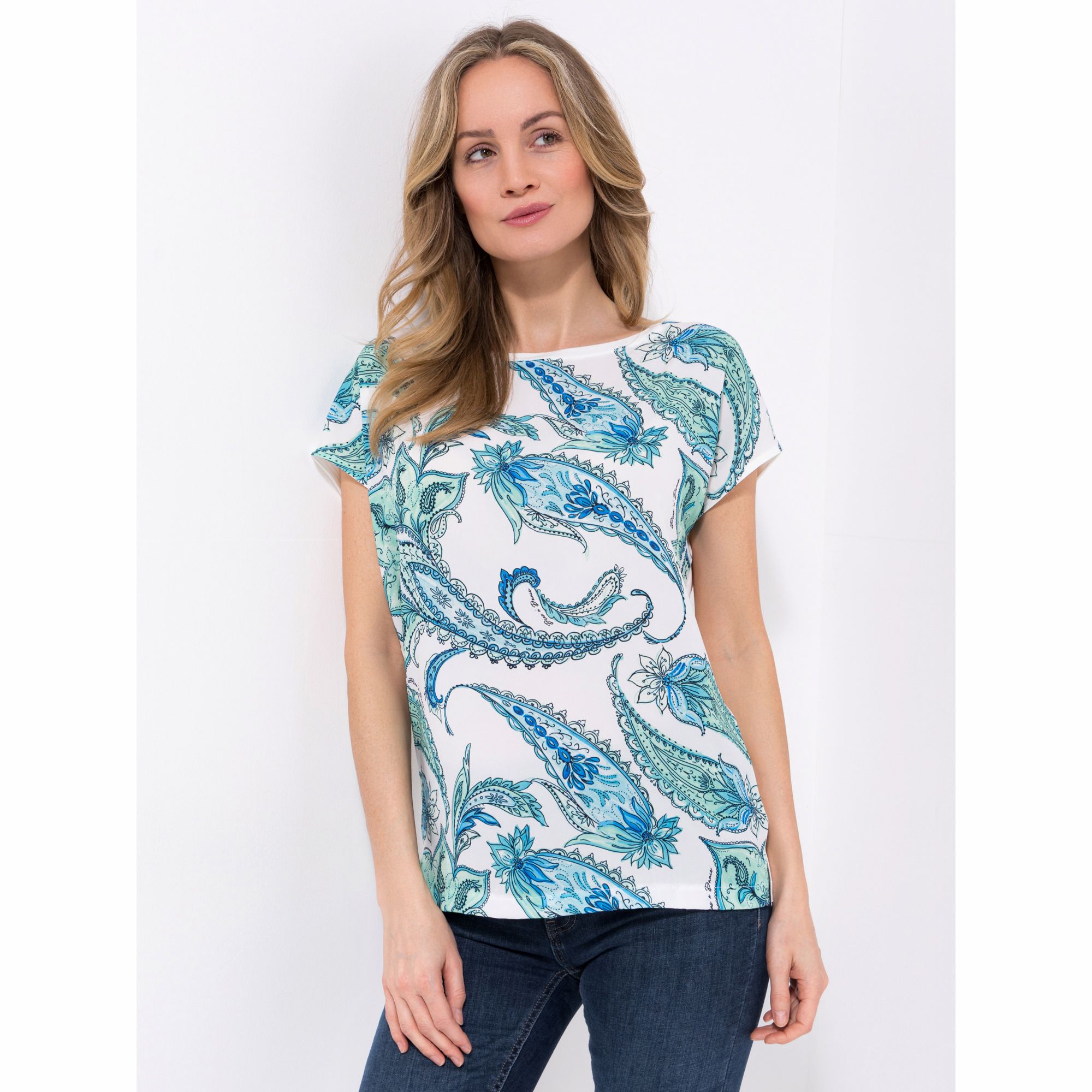 DINE 'N' DANCE Blusenshirt Rundhalsausschnitt Materialmix leger weit