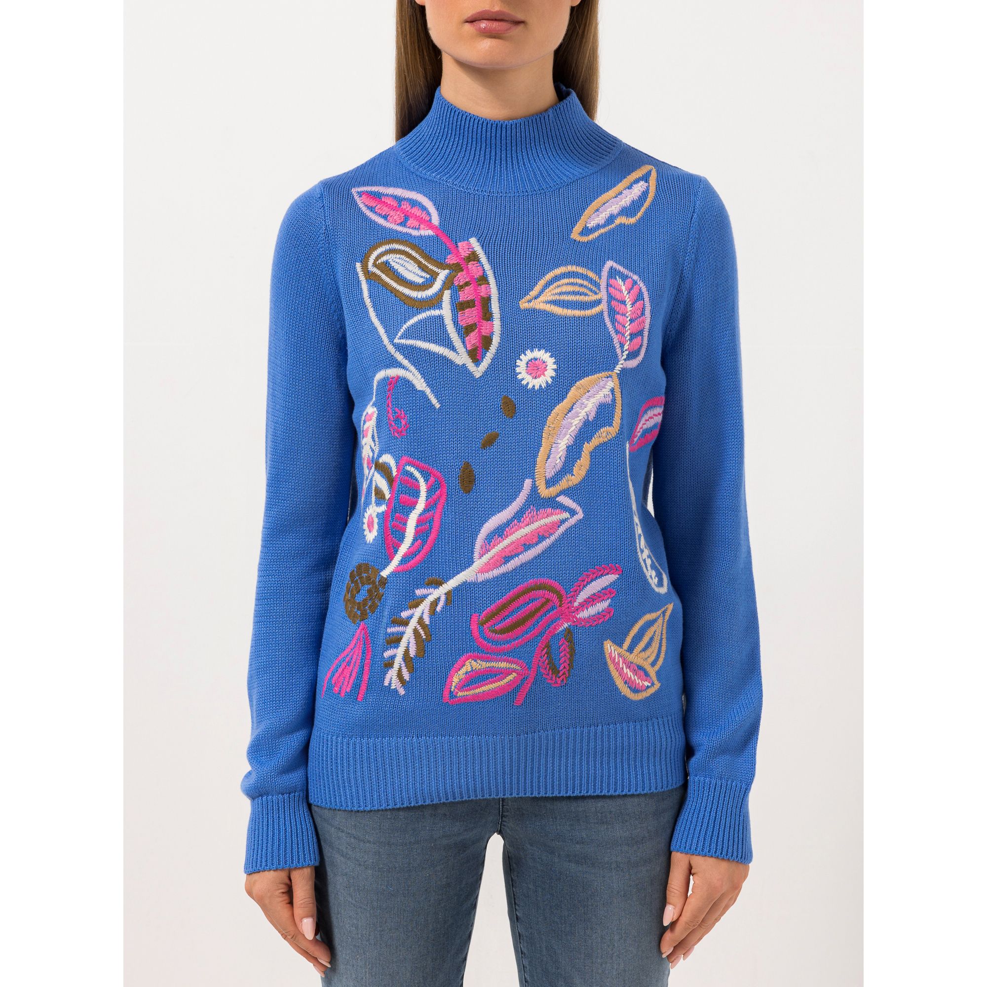 STEFFEN SCHRAUT Pullover Stehkragen bunte Stickerei leger weit