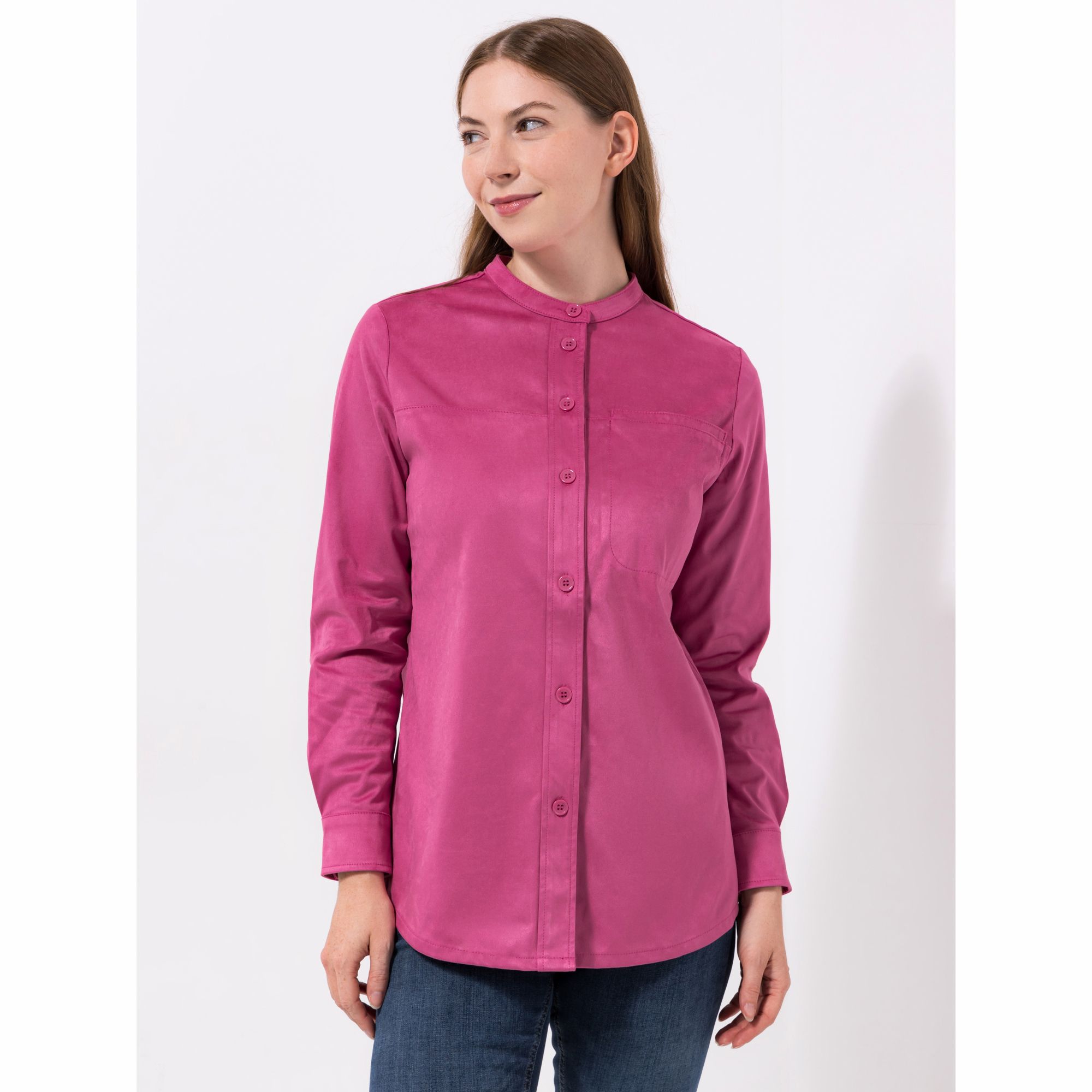 DINE 'N' DANCE Bluse, 1/1-Arm Leder-Optik Stehkragen leger weit