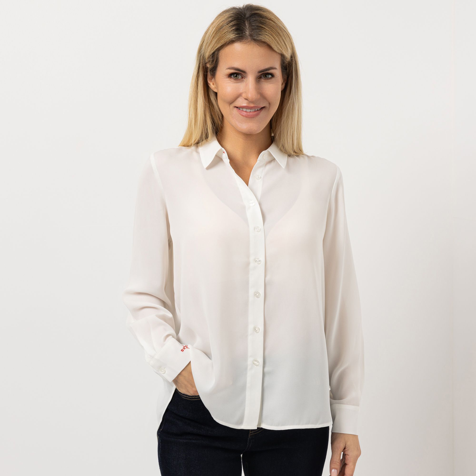 STRANDFEIN Bluse Hemdblusenkragen Falte am Rücken leger weit