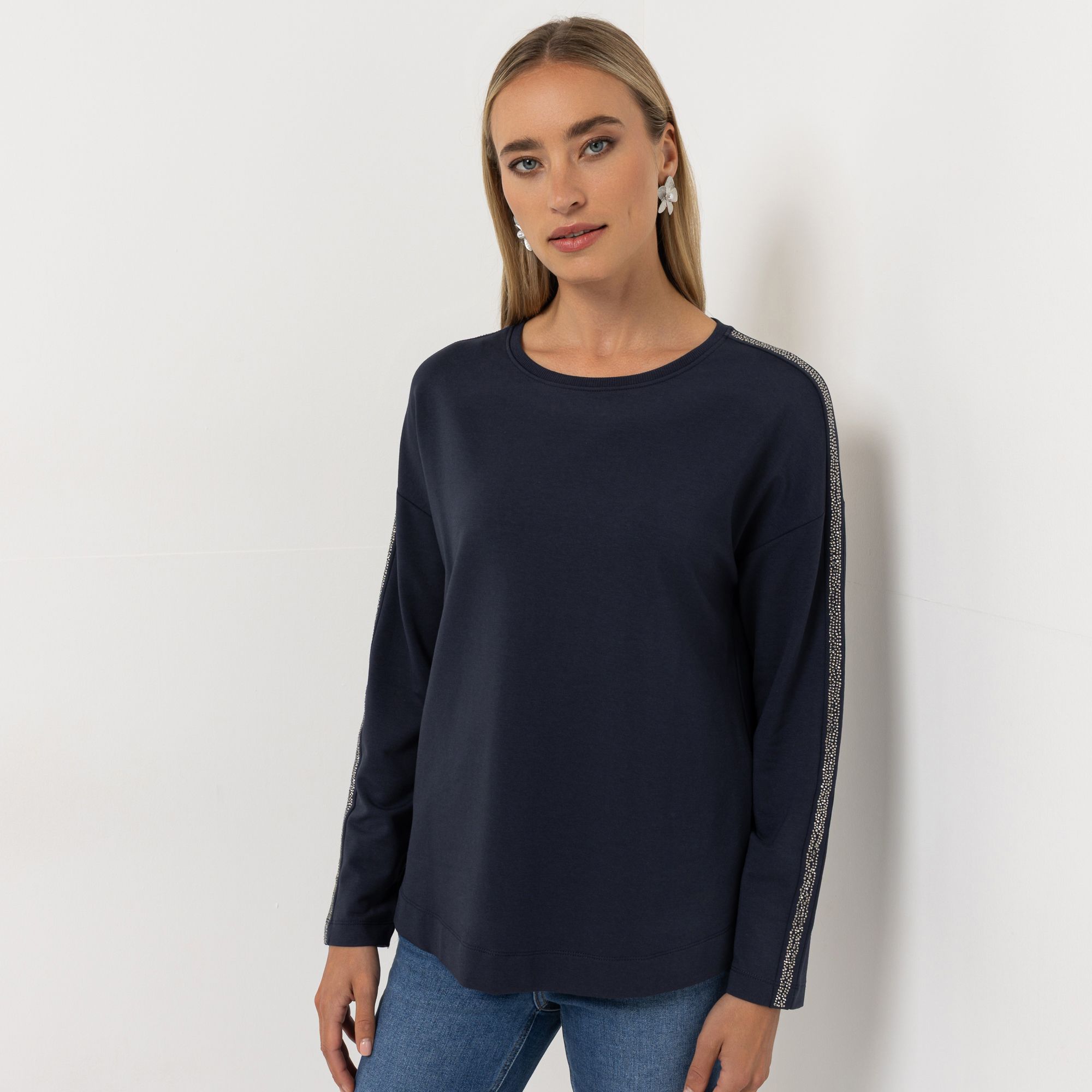 STEFFEN SCHRAUT Sweatshirt Rundhalsausschnitt Glitzer-Galon leger weit