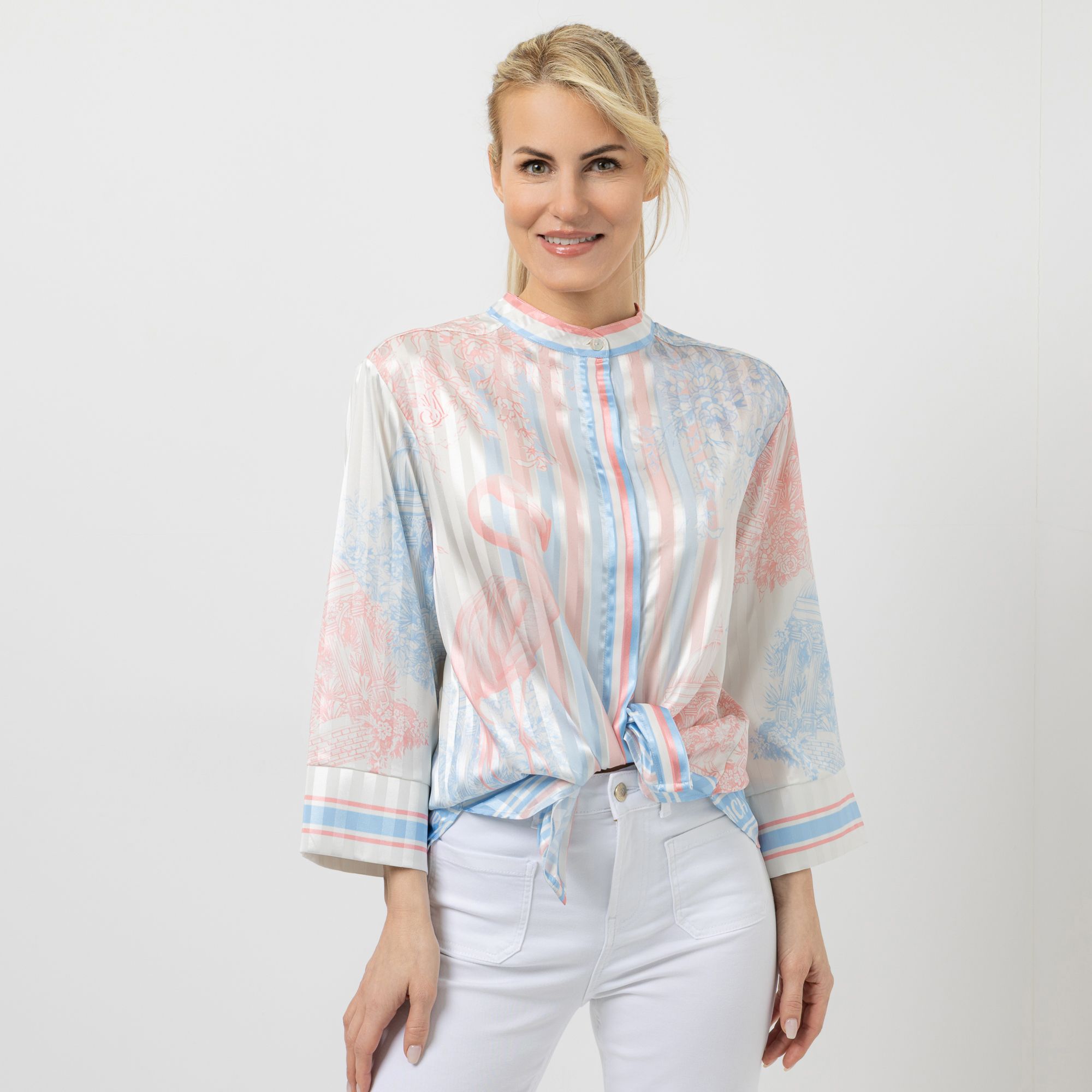 SCHIFFHAUER MUNICH® Bluse 3/4-Arm Rundhalsausschnitt Seitenschlitz figurumspielend