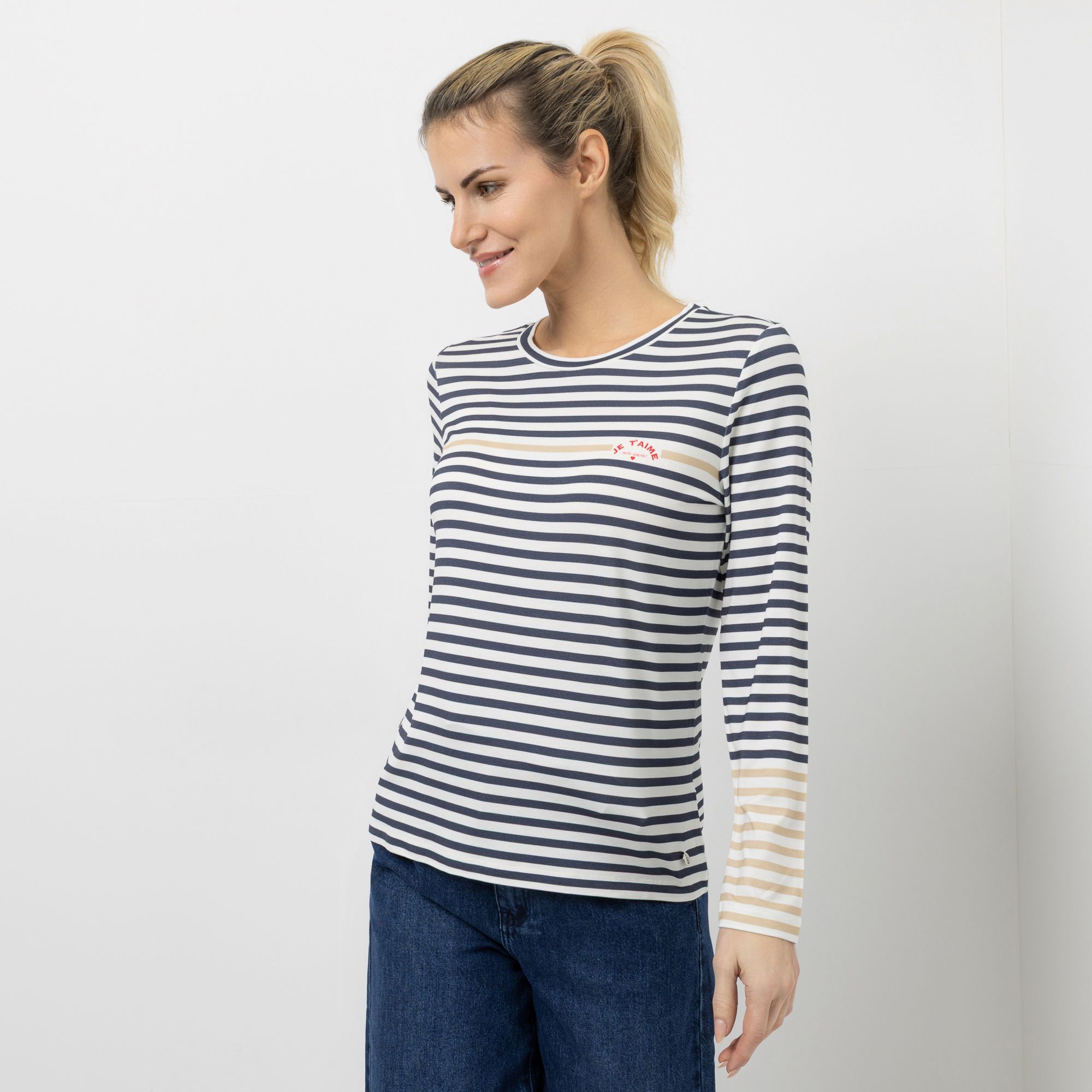 STRANDFEIN Shirt, 1/1-Arm Rundhalsausschnitt gestreift figurumspielend