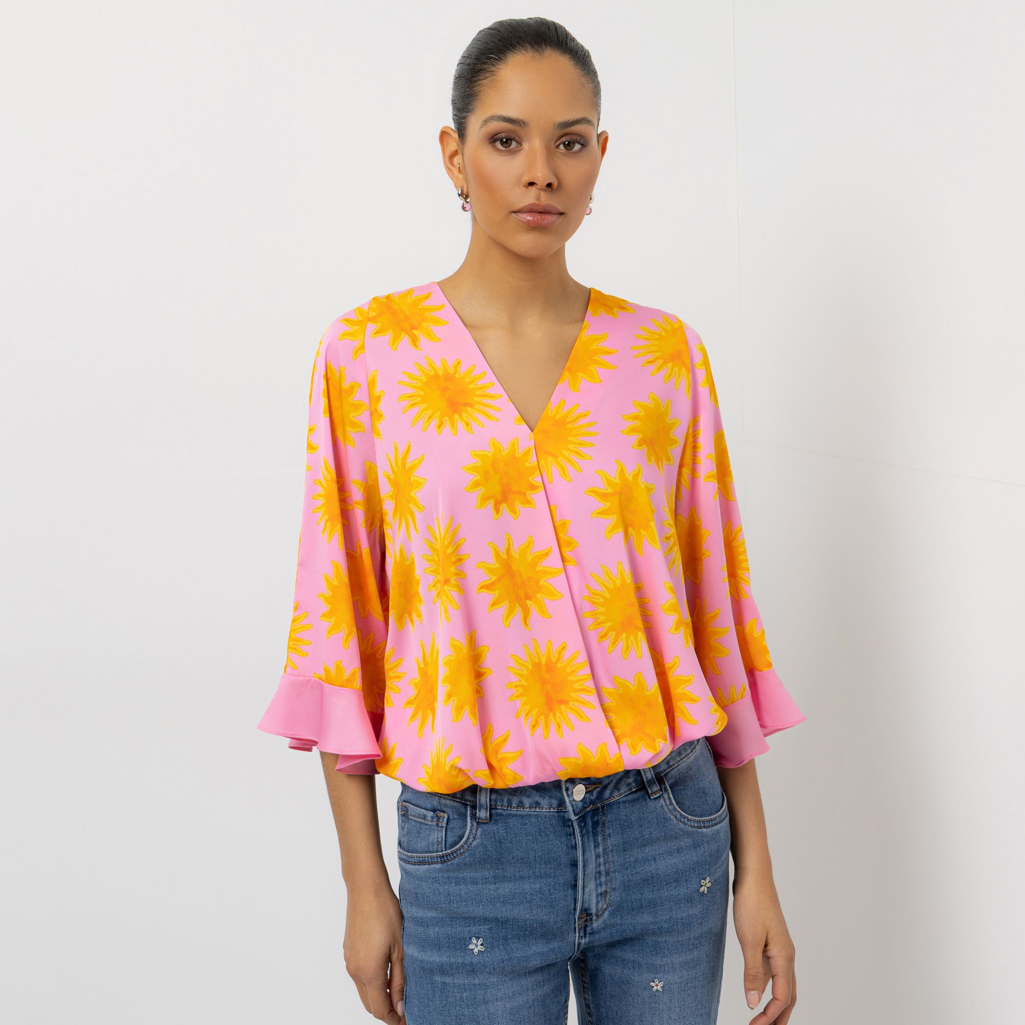 STEFFEN SCHRAUT Bluse, 3/4-Arm V-Ausschnitt Volantdetails leger weit