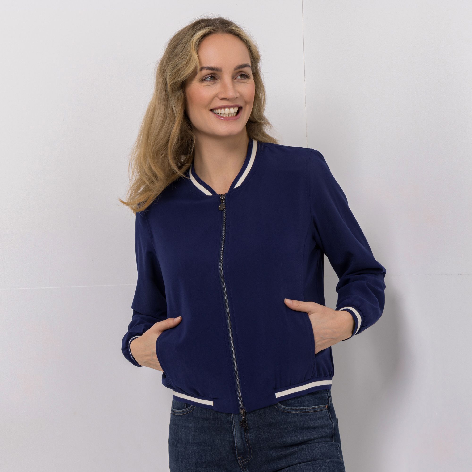 EVA LUTZ Blouson 2-Wege-Reißverschluss Rippbund-Abschlüsse figurumspielend