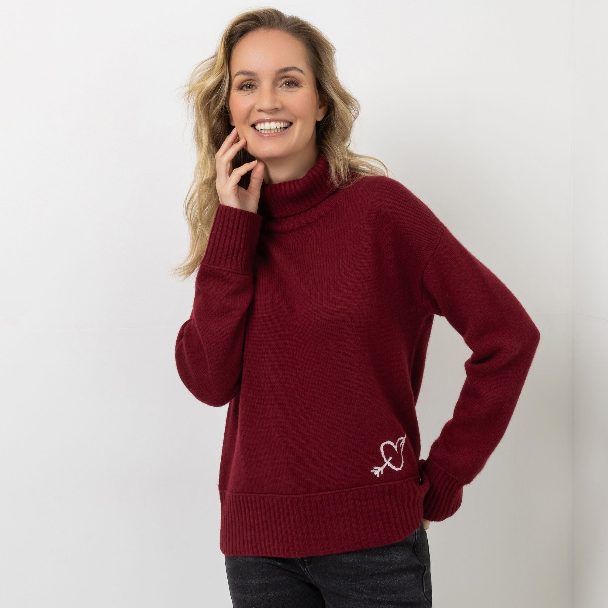 STRANDFEIN Pullover Rollkragen Stickerei leger weit