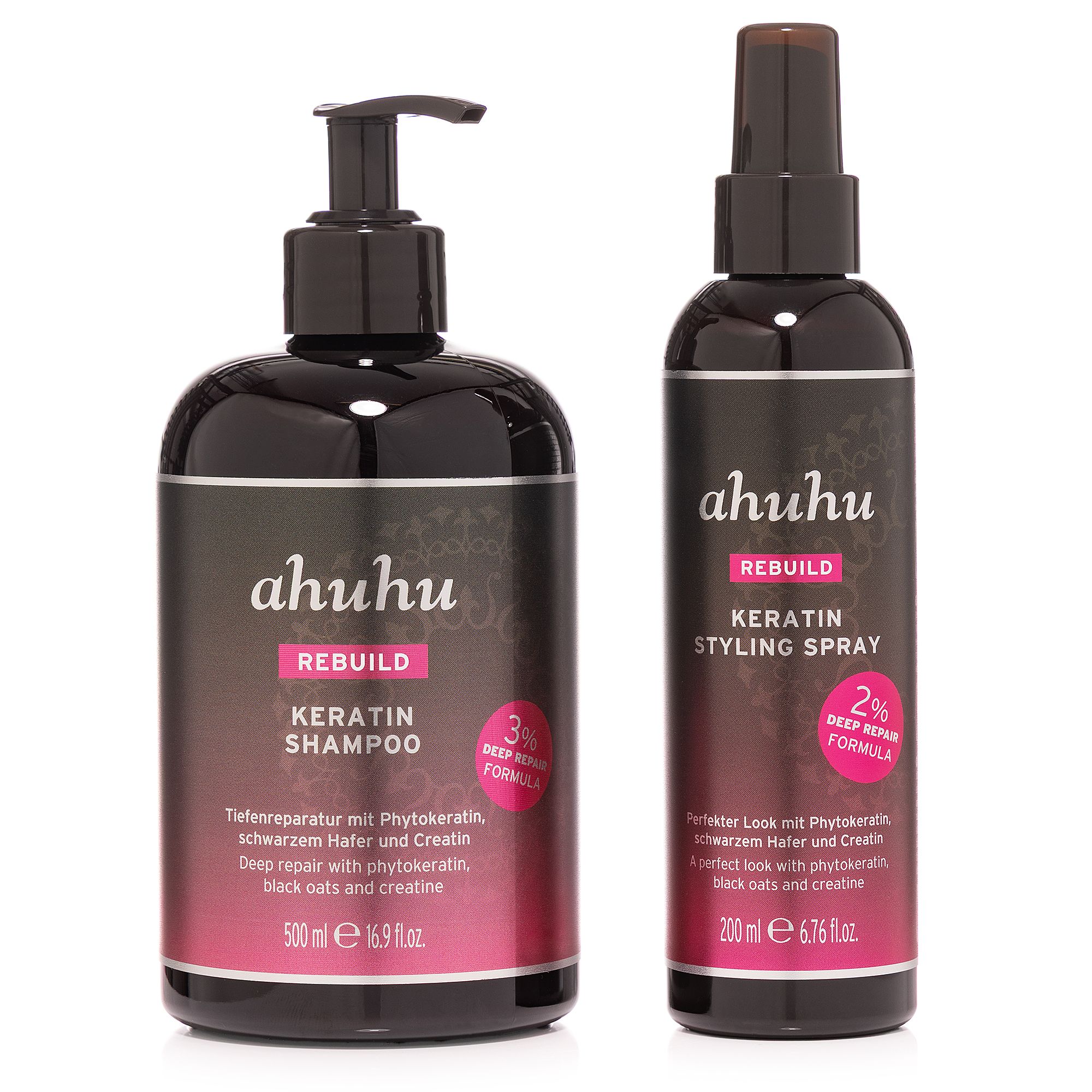 ahuhu Rebuild Keratin Shampoo 500ml, Styling Spray 200ml