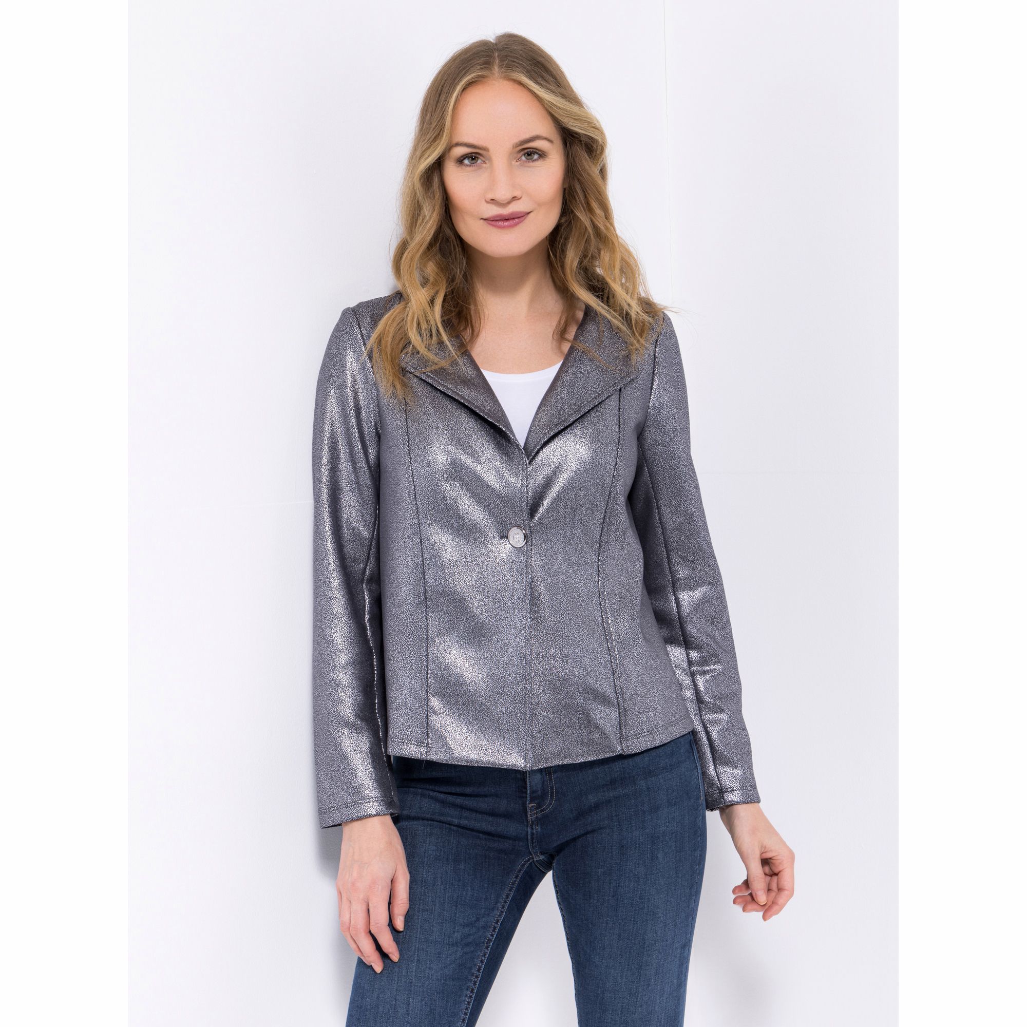 KIM & CO. Jacke, Langarm Scuba Leder Optik metallischer Folien-Druck