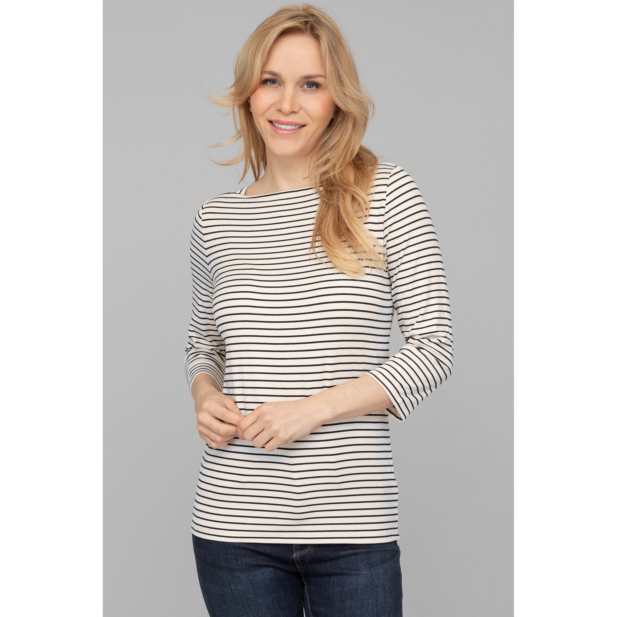 EVA LUTZ Shirt, 3/4-Arm U-Boot-Ausschnitt Streifen-Design figurumspielend