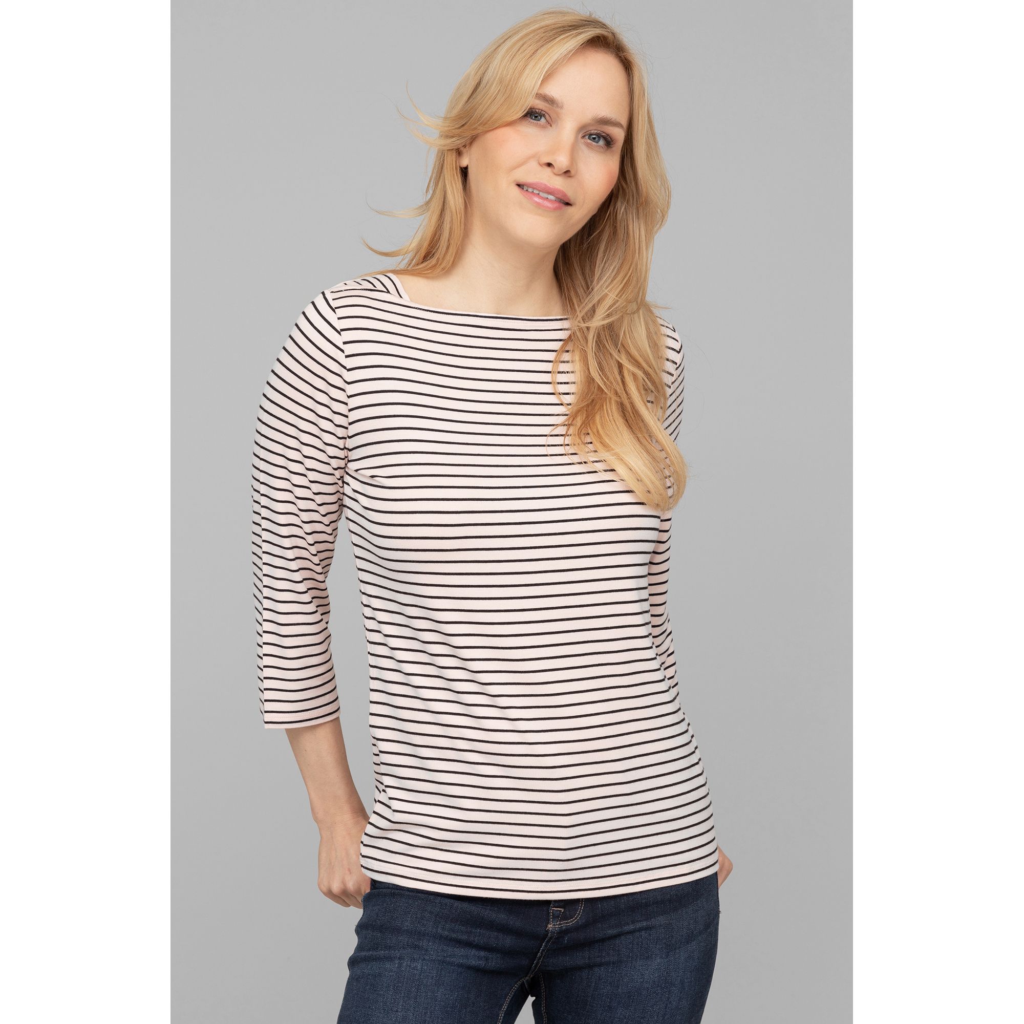 EVA LUTZ Shirt, 3/4-Arm U-Boot-Ausschnitt Streifen-Design figurumspielend