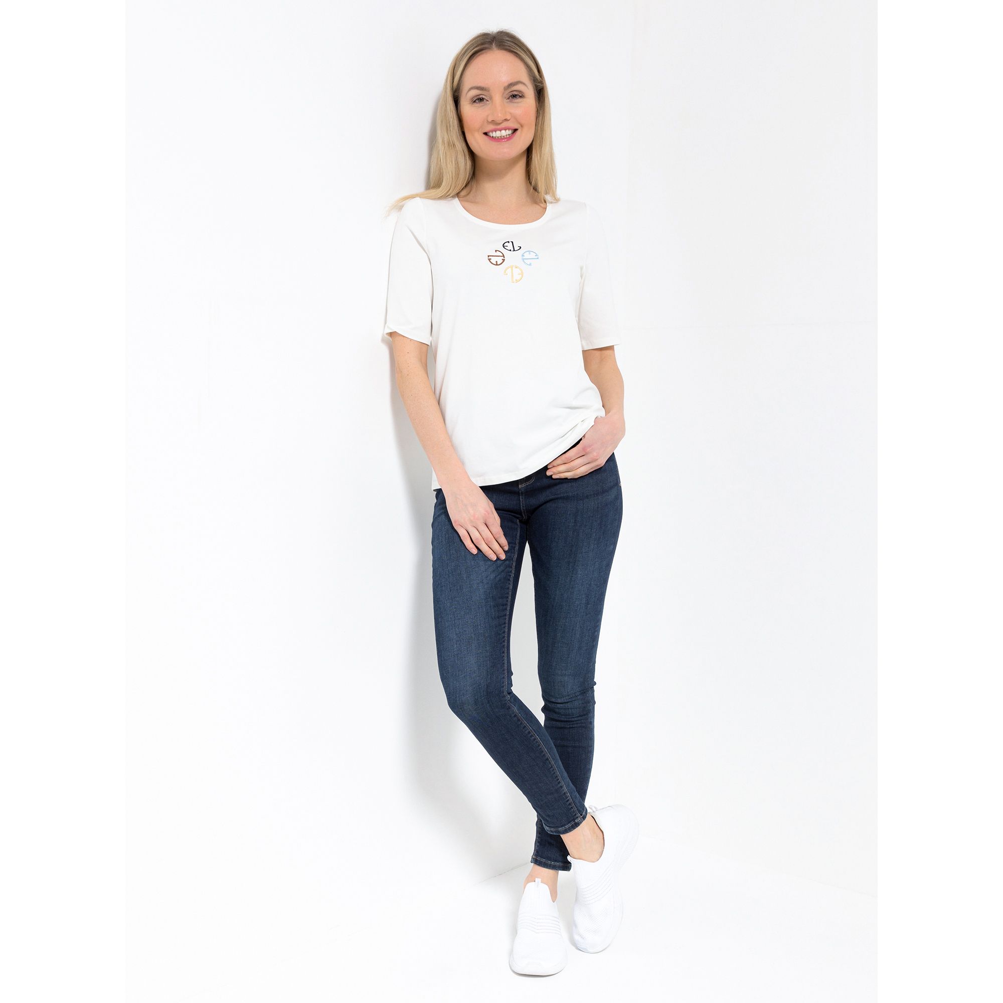 EVA LUTZ Shirt langer Halbarm Logo-Stickerei figurumspielend
