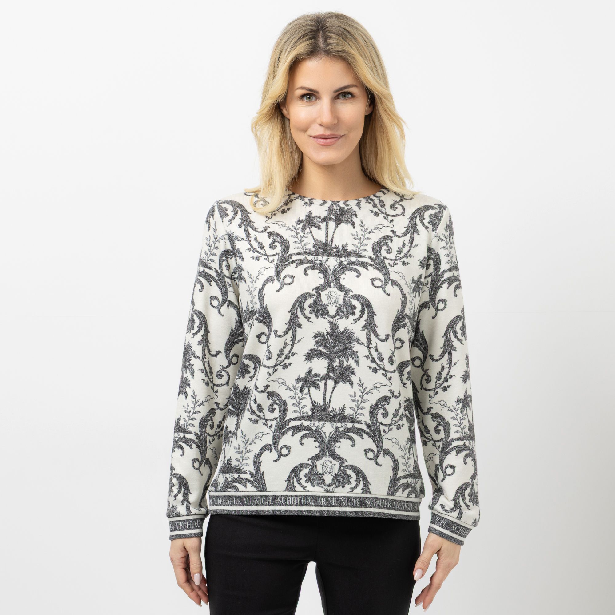 SCHIFFHAUER MUNICH® Pullover 1/1-Arm Rundhalsausschnitt Allover-Druck figurumspielend