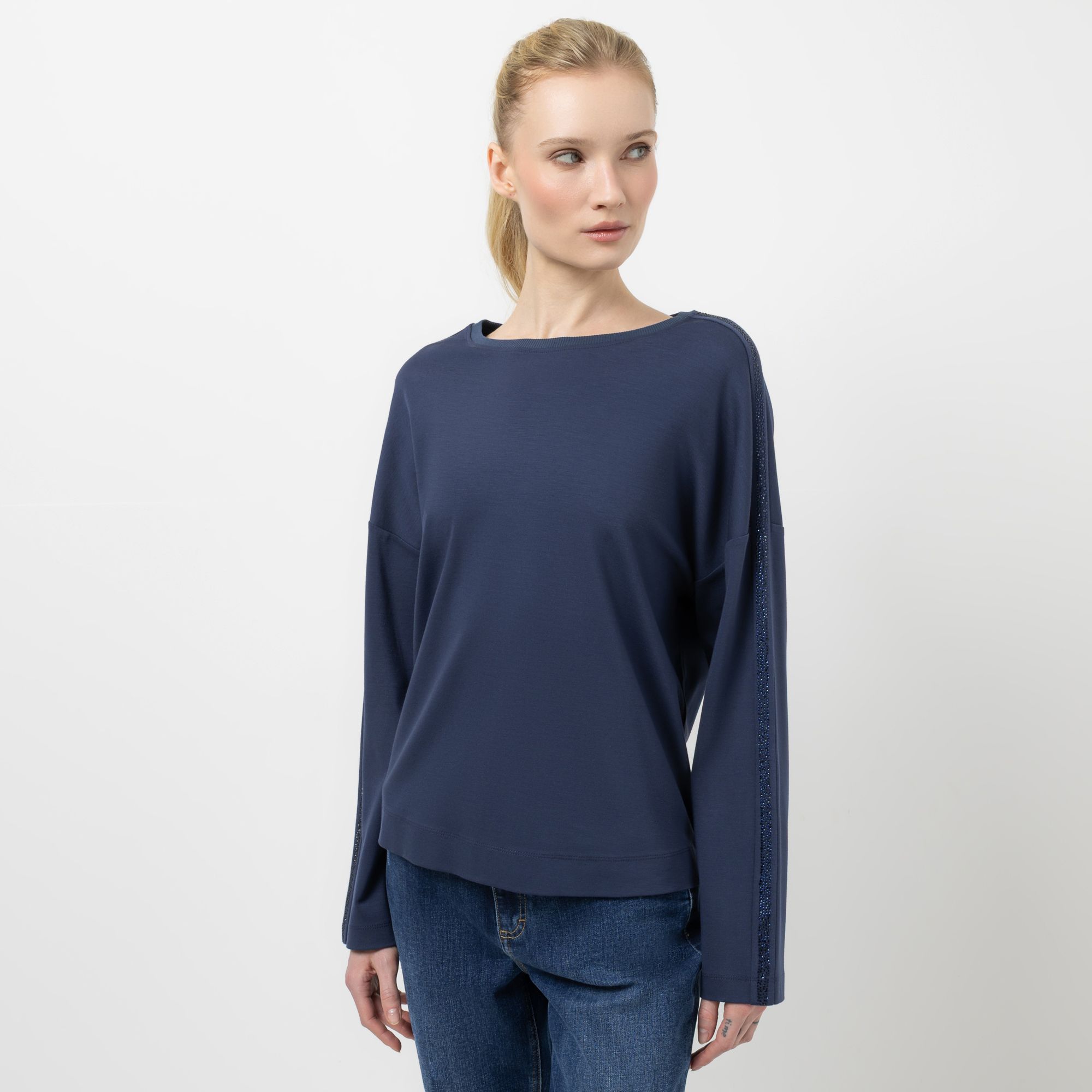 STEFFEN SCHRAUT Sweatshirt Rundhalsausschnitt Strasssteine leger weit