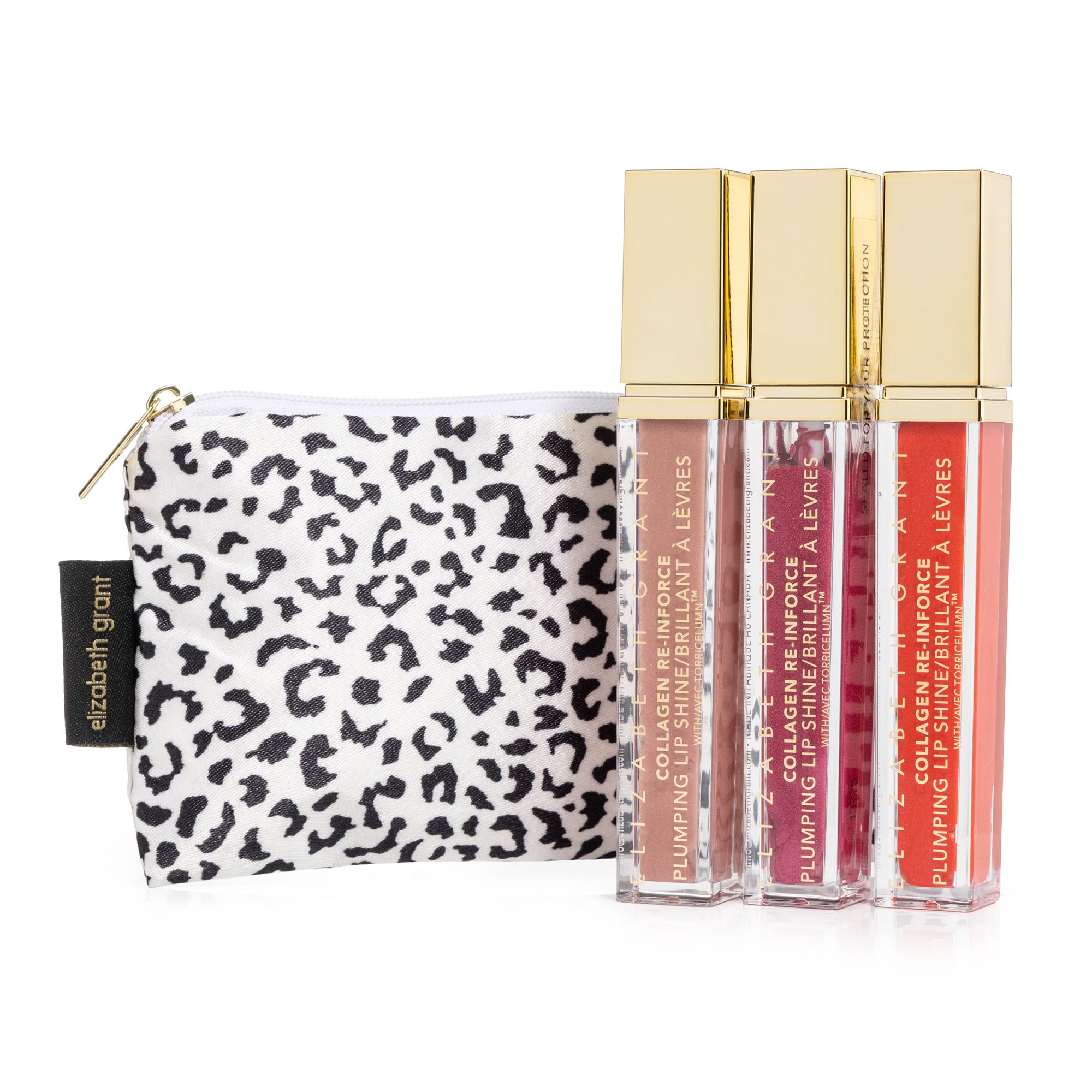 ELIZABETH GRANT Collagen Re-Inforce Plumping Lip Shine 3x 7,5 ml Lipgloss mit Kosmetiktasche