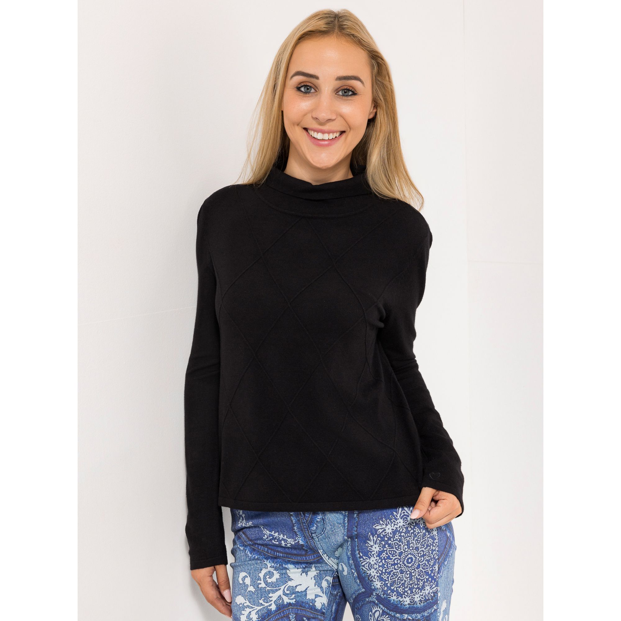 ANNI FOR FRIENDS Pullover Alva 1/1-Arm, Stehkragen Strukturdetails kantige Form