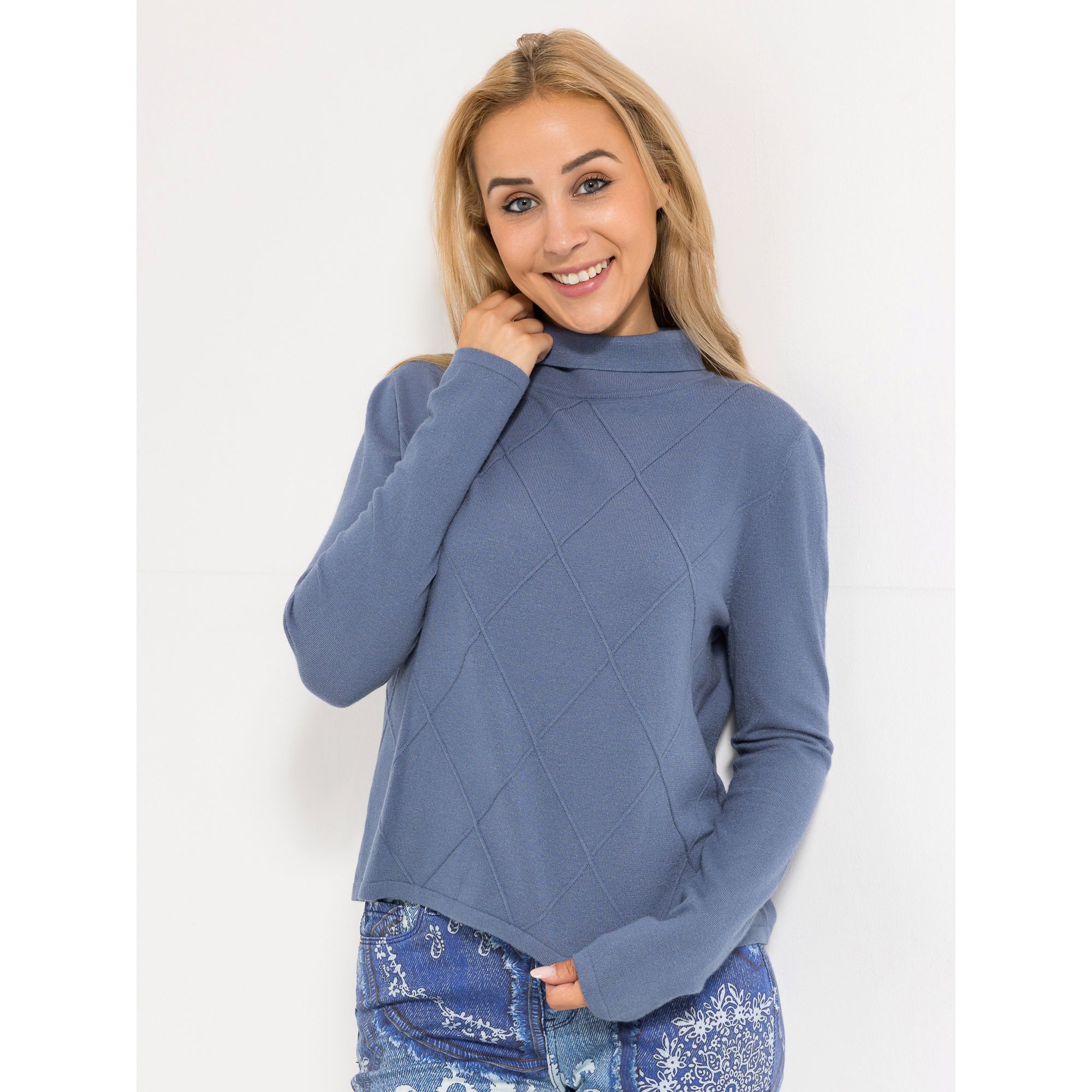 ANNI FOR FRIENDS Pullover Alva 1/1-Arm, Stehkragen Strukturdetails kantige Form