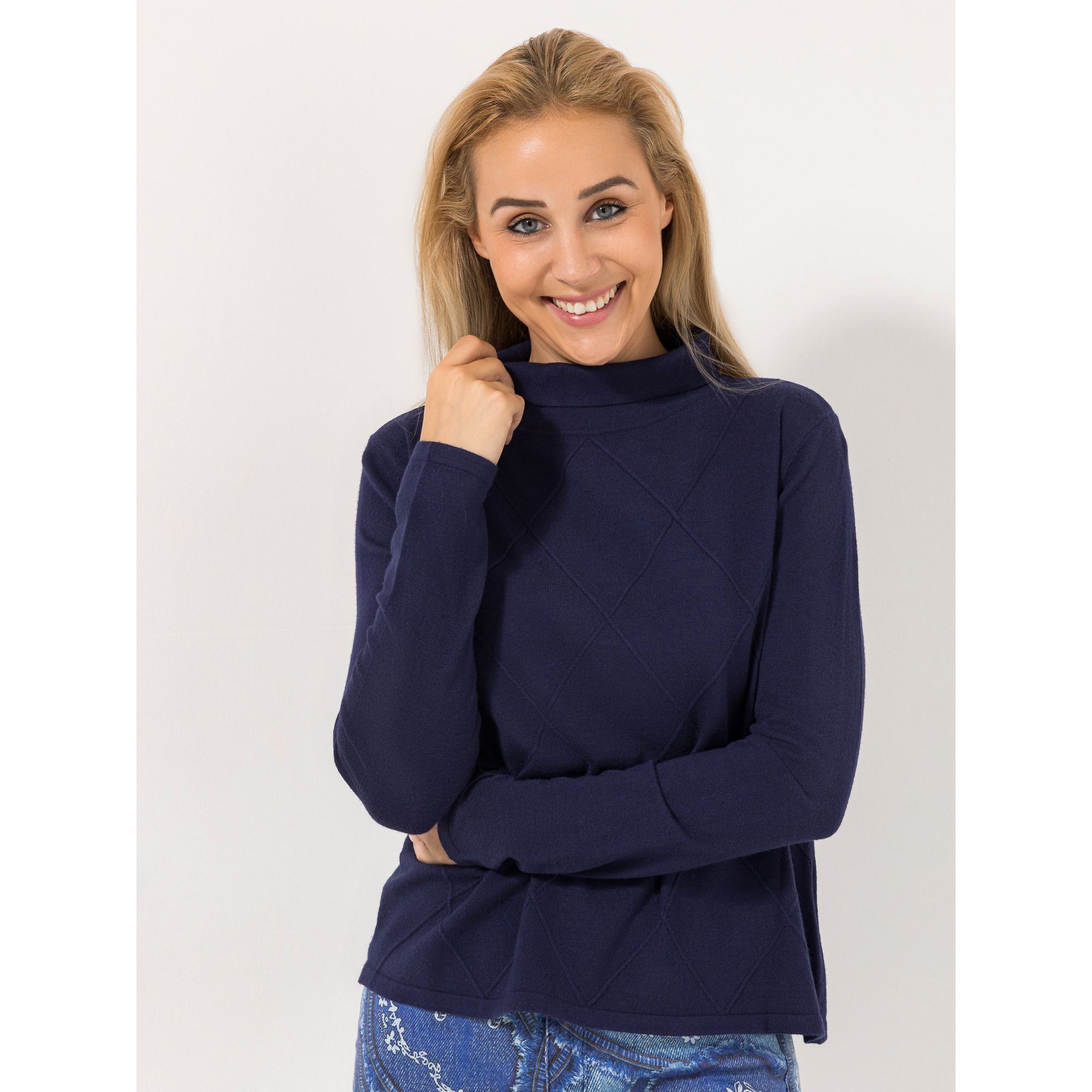 ANNI FOR FRIENDS Pullover Alva 1/1-Arm, Stehkragen Strukturdetails kantige Form