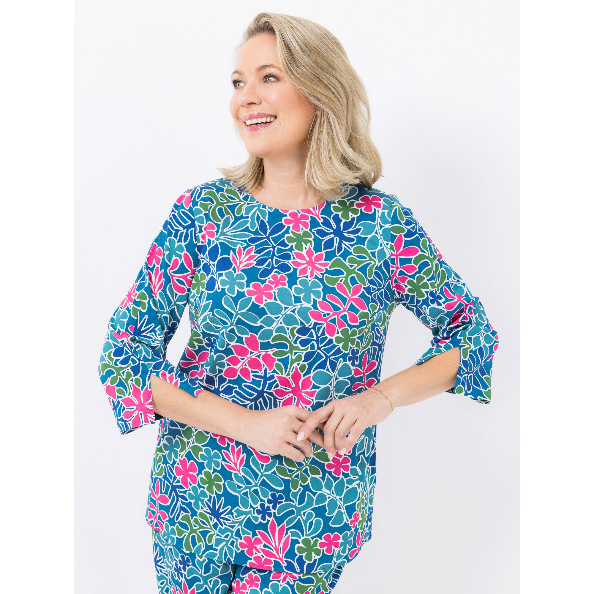 KILIAN KERNER SENSES Bluse, 3/4-Arm Rundhals floraler Druck figurumspielend