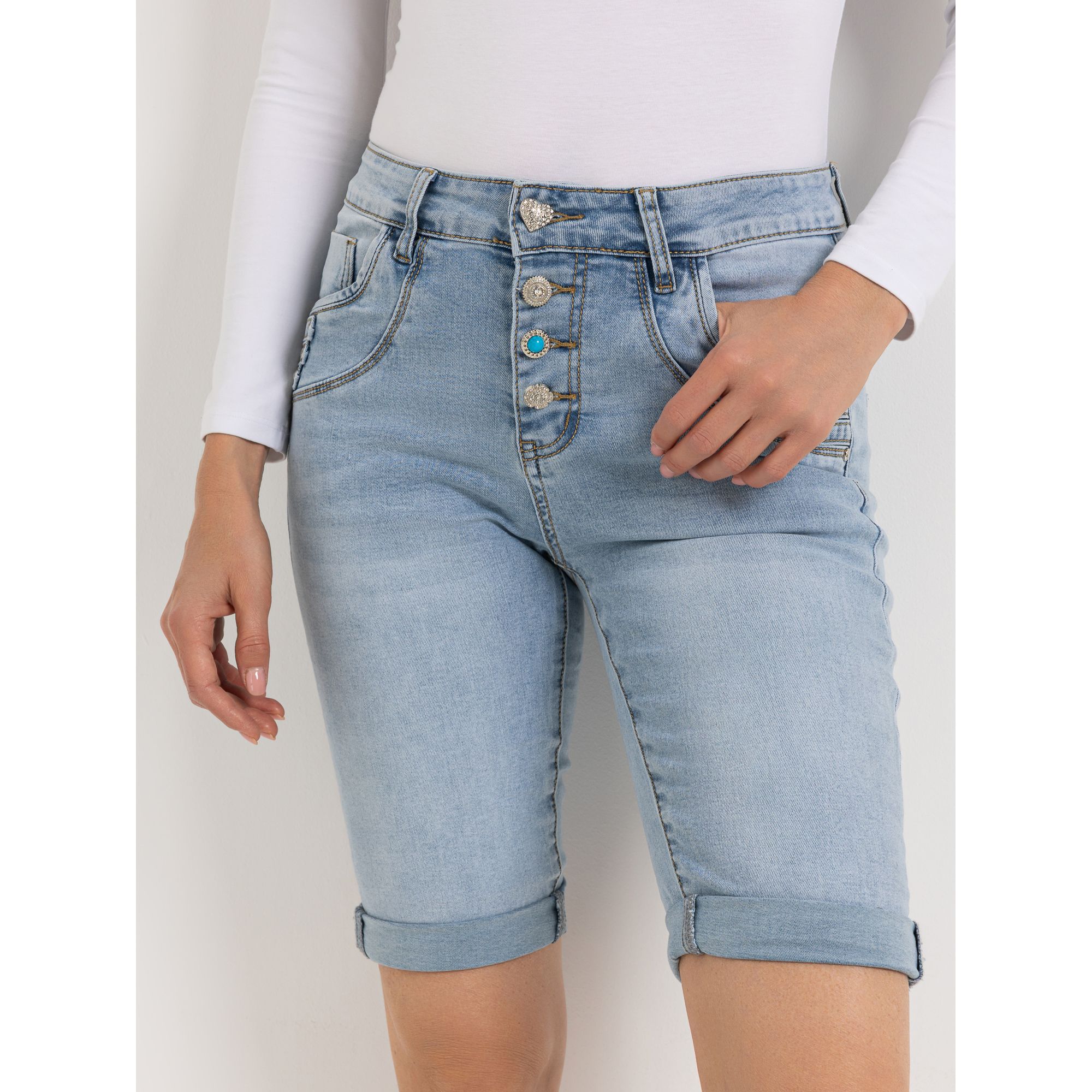 DINE 'N' DANCE Bermuda Samba Schmuckknöpfe Strasssteindekoration schmales Bein