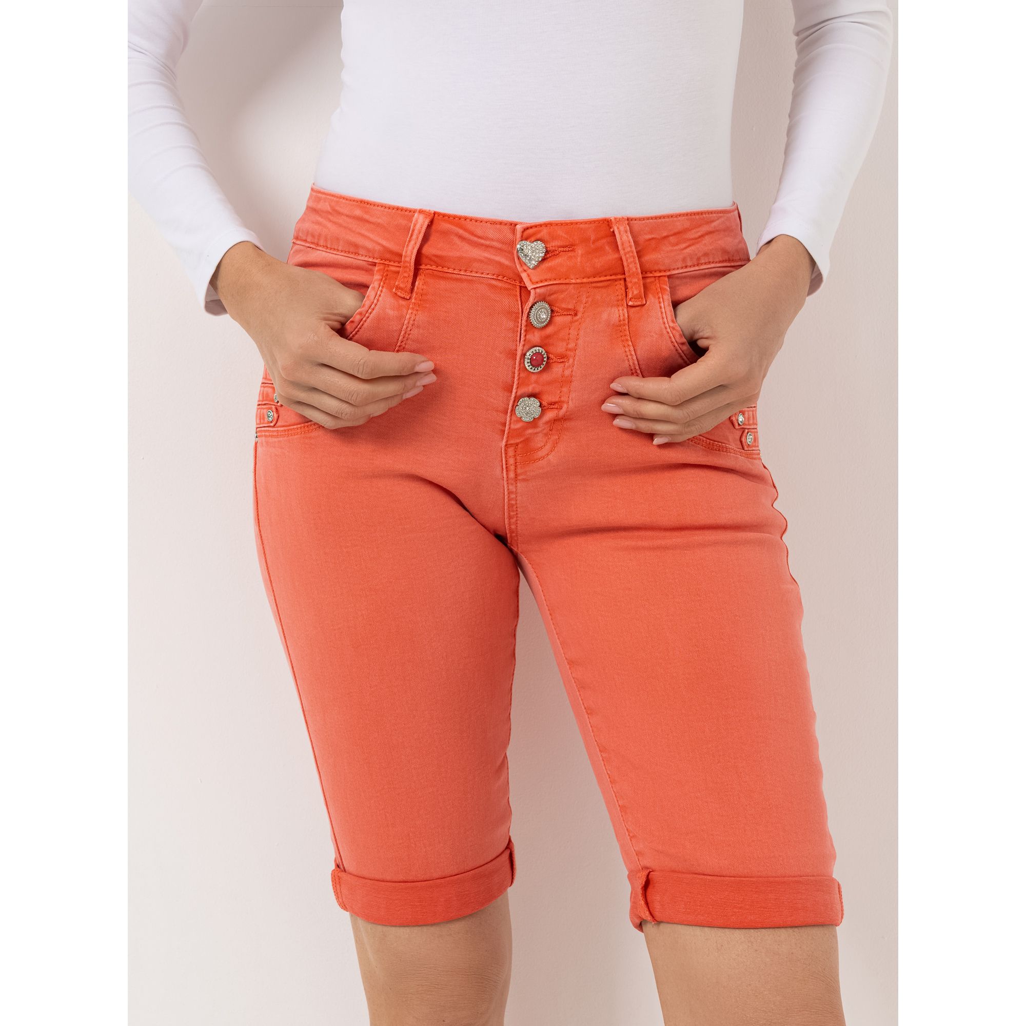 DINE 'N' DANCE Bermuda Samba Schmuckknöpfe Strasssteindekoration schmales Bein