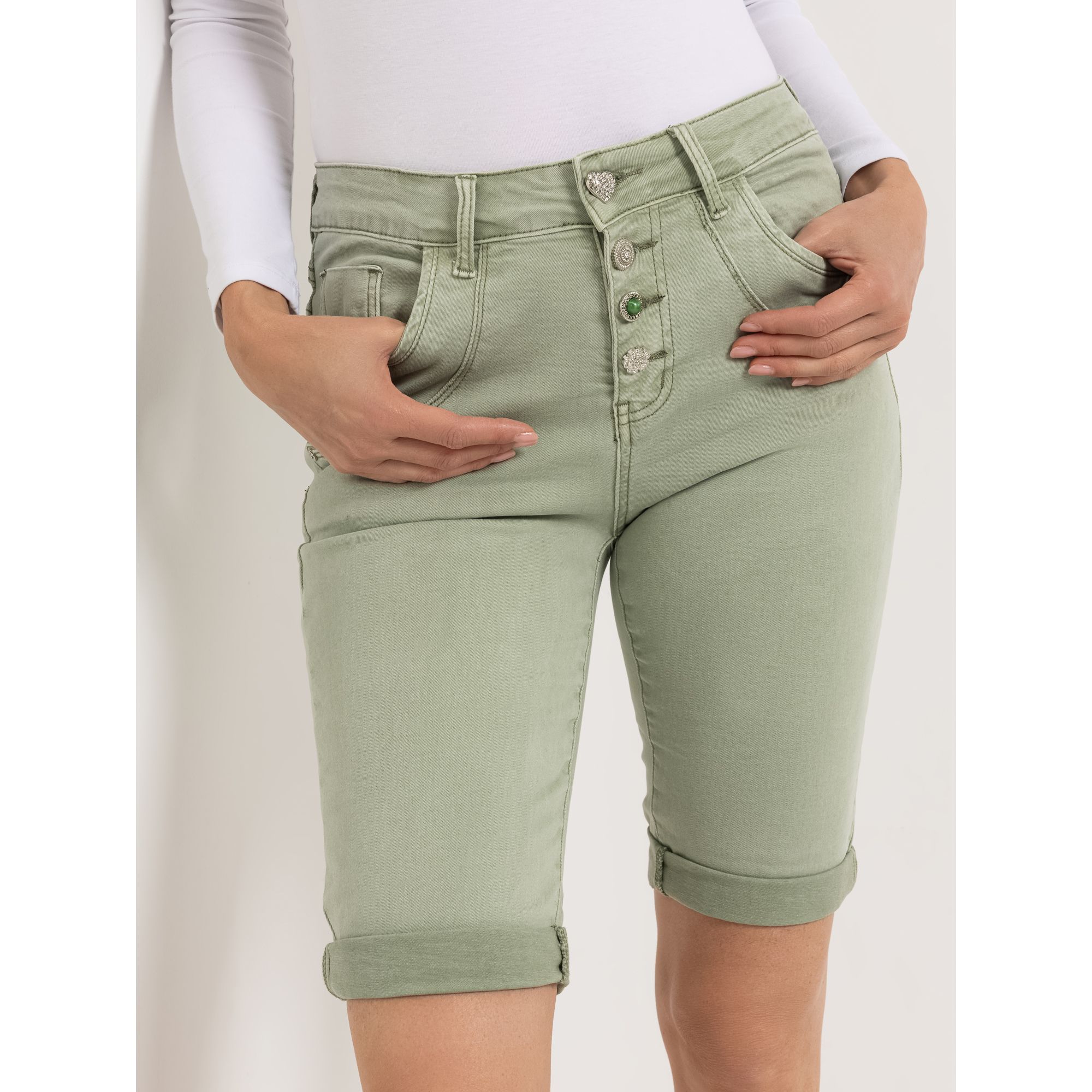 DINE 'N' DANCE Bermuda Samba Schmuckknöpfe Strasssteindekoration schmales Bein