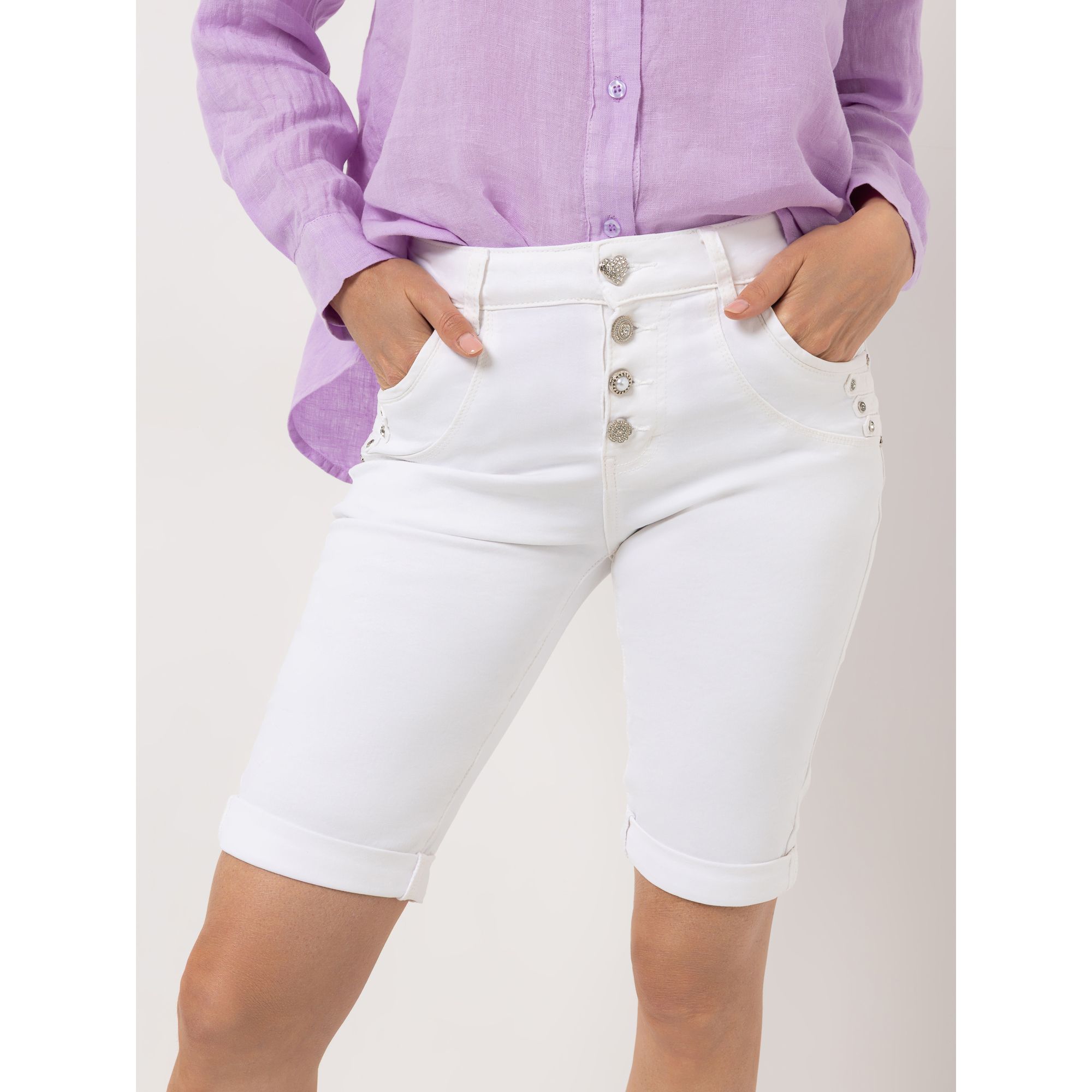 DINE 'N' DANCE Bermuda Samba Schmuckknöpfe Strasssteindekoration schmales Bein