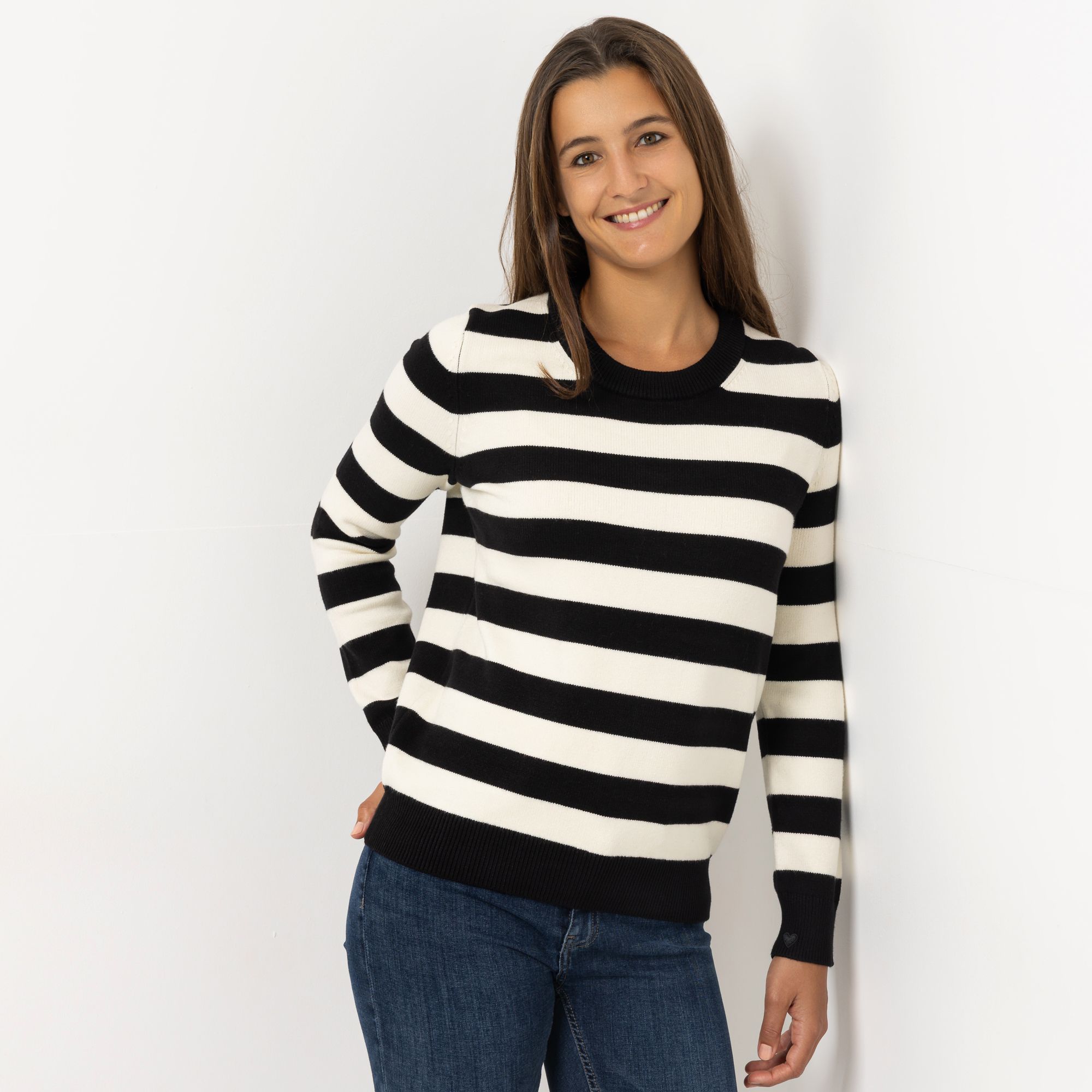 ANNI FOR FRIENDS Pullover Alisa Rippenbundabschluss Herz-Stickerei leger weit