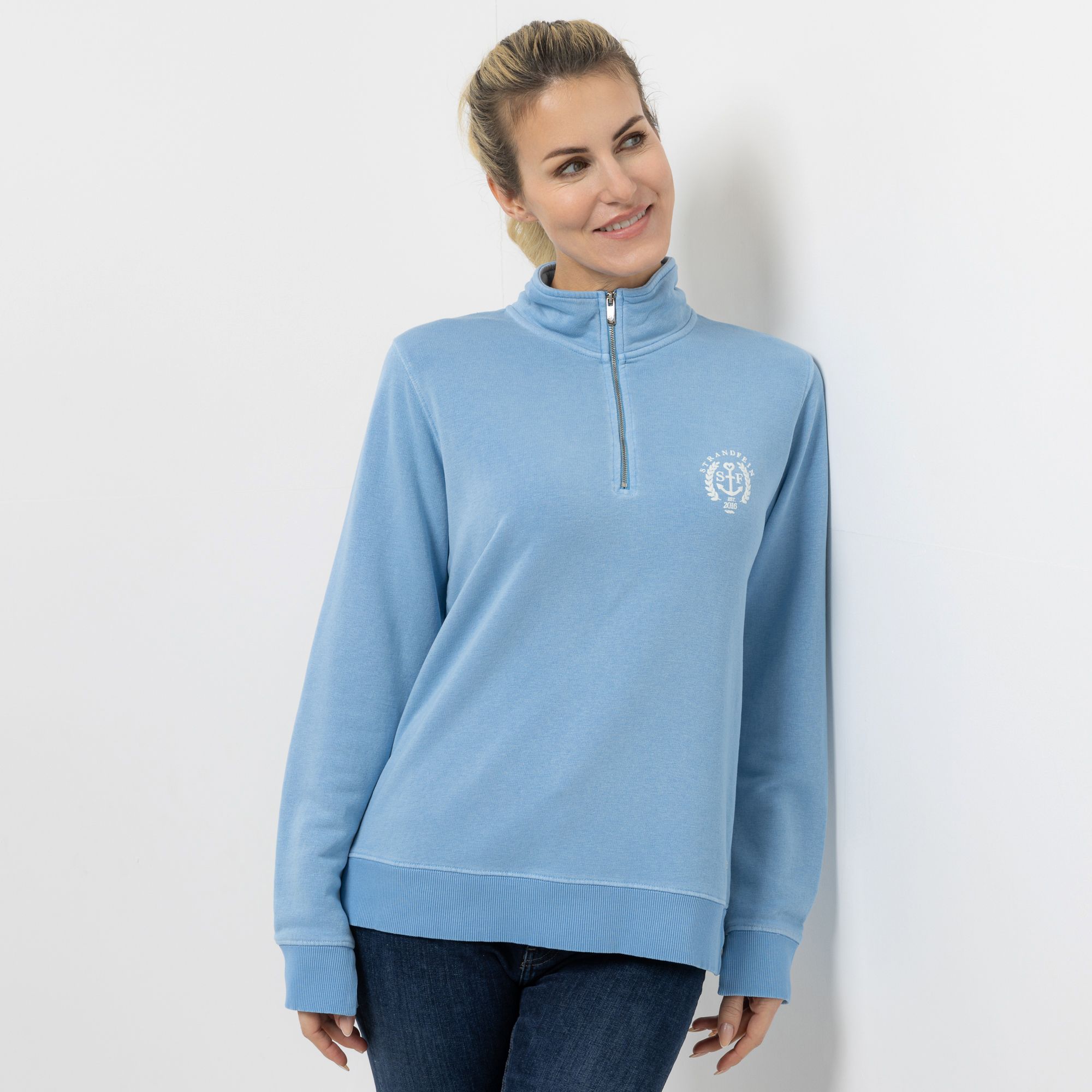 STRANDFEIN Sweatshirt Stehkragen Logo-Duck leger weit