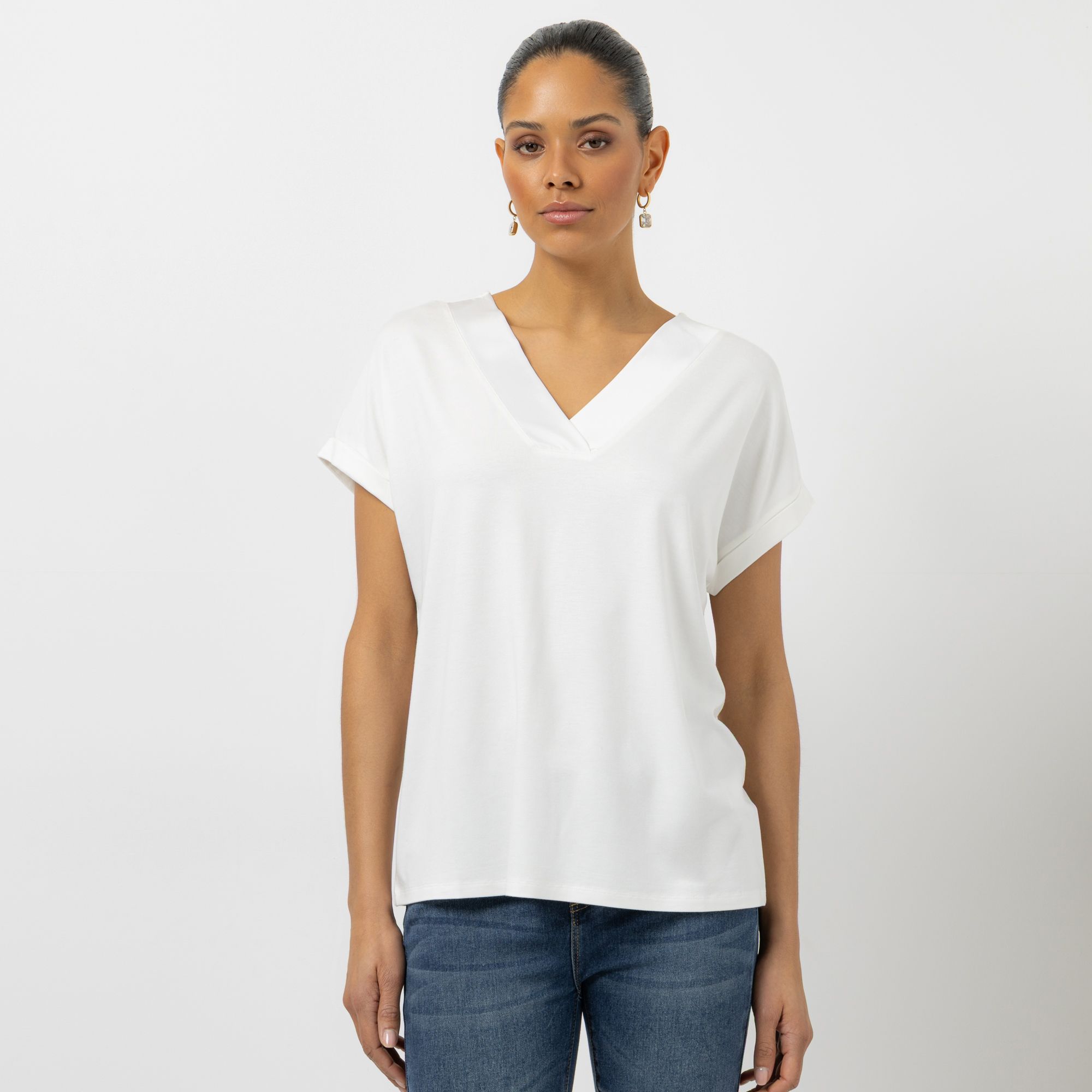 STEFFEN SCHRAUT Shirt, 1/2 Arm V-Ausschnitt Satin-Blende leger weit