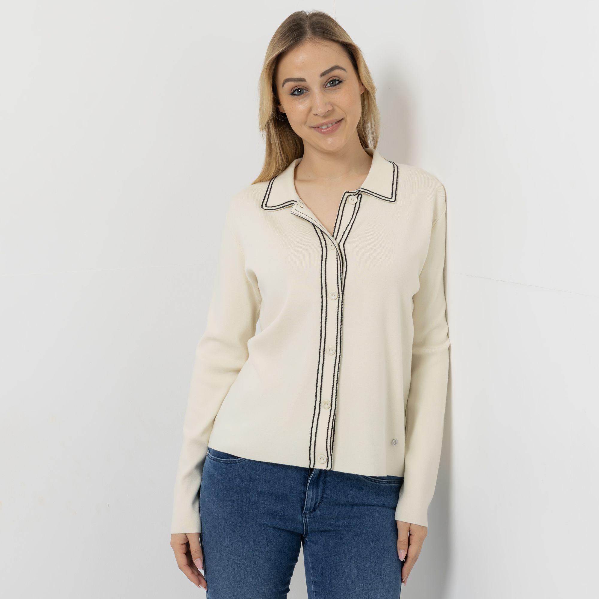 EVA LUTZ Cardigan mit Kragen und Knopfleiste figurumspielend