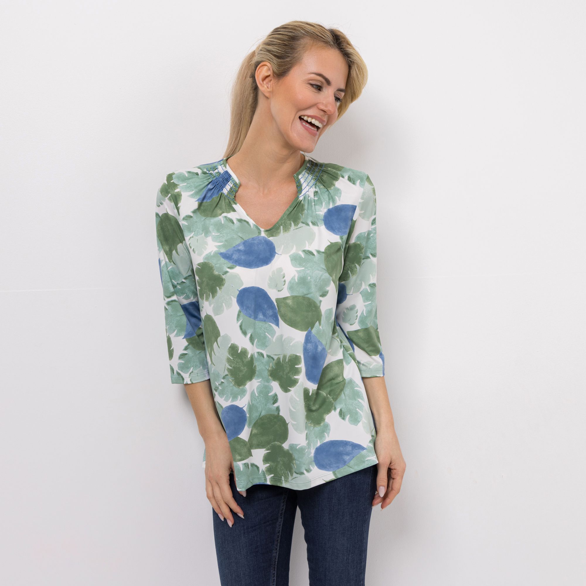 KIM & CO. Shirt, 3/4-Arm Brazil Knit Jersey Zierausschnitt figurumspielend