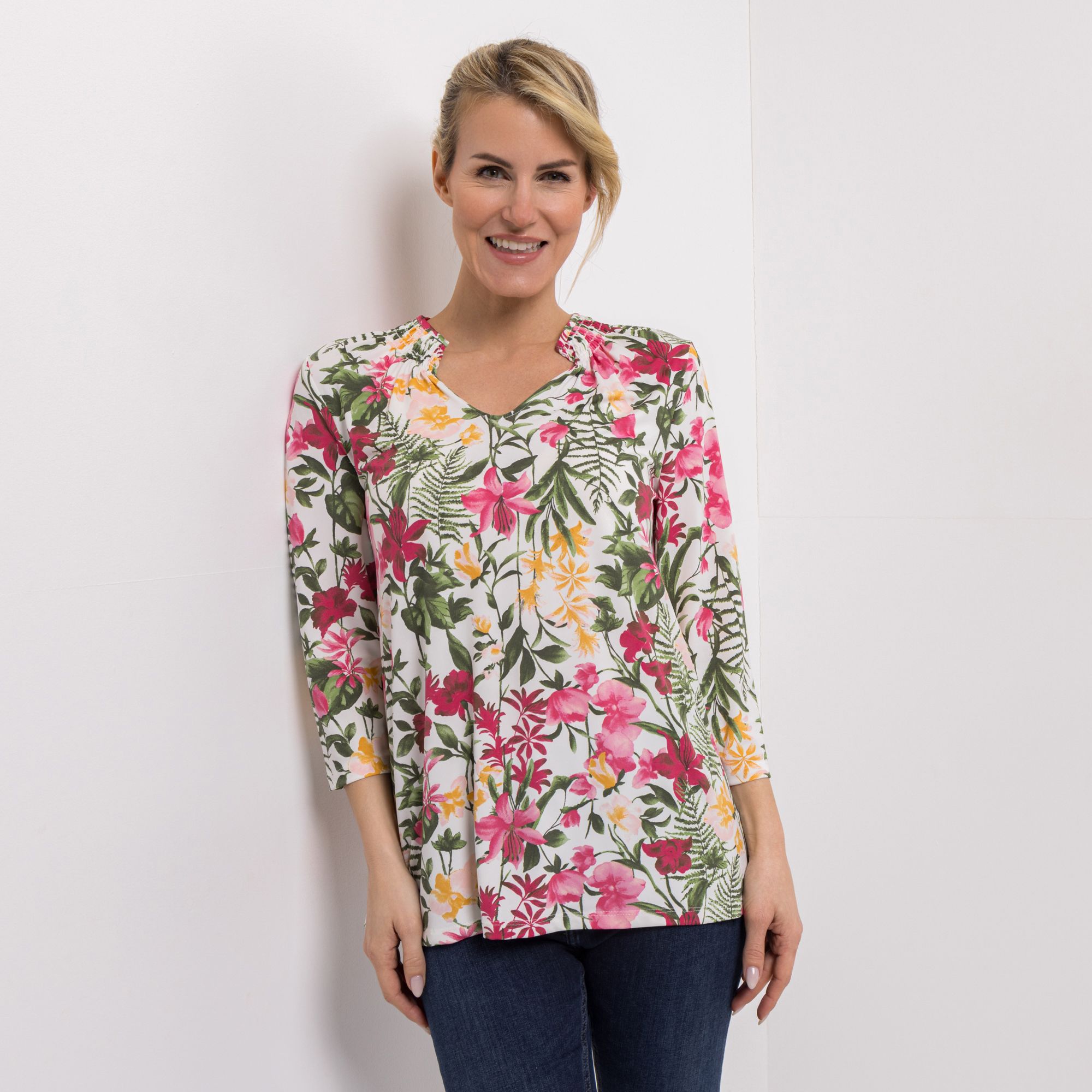 KIM & CO. Shirt, 3/4-Arm Brazil Knit Jersey Zierausschnitt figurumspielend